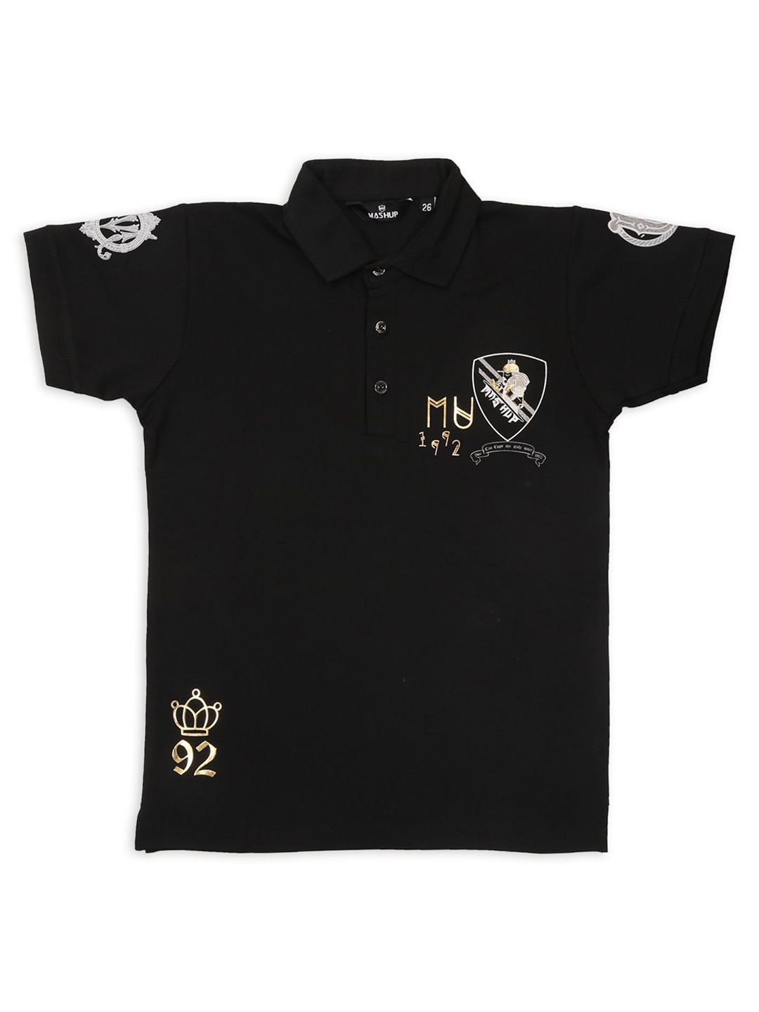 

MashUp Boys Graphic Printed Polo Collar Cotton T-shirt, Black