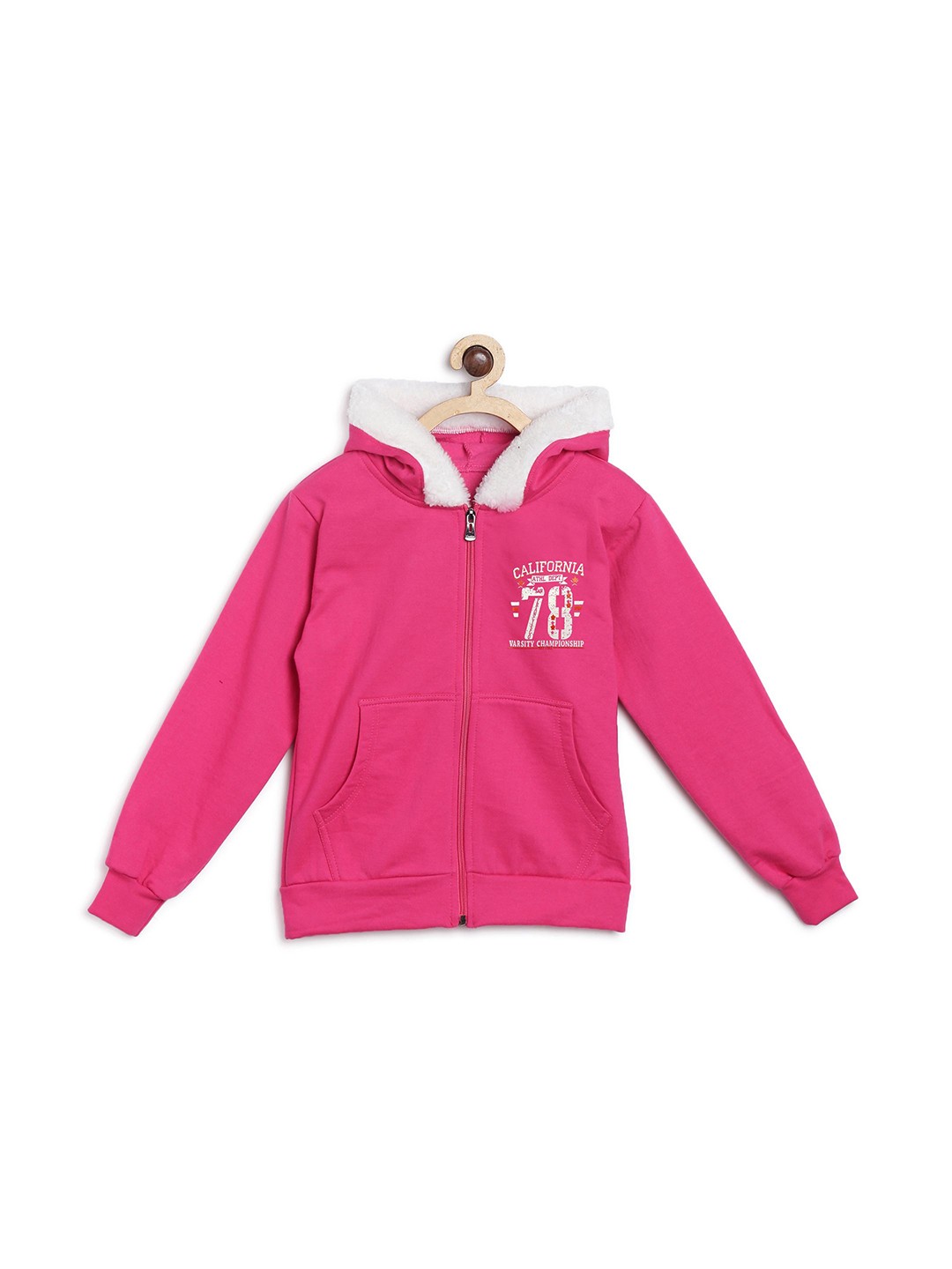 

Fashionable Boys Typography Printed Hood Front-Open Sweatshirt, Pink