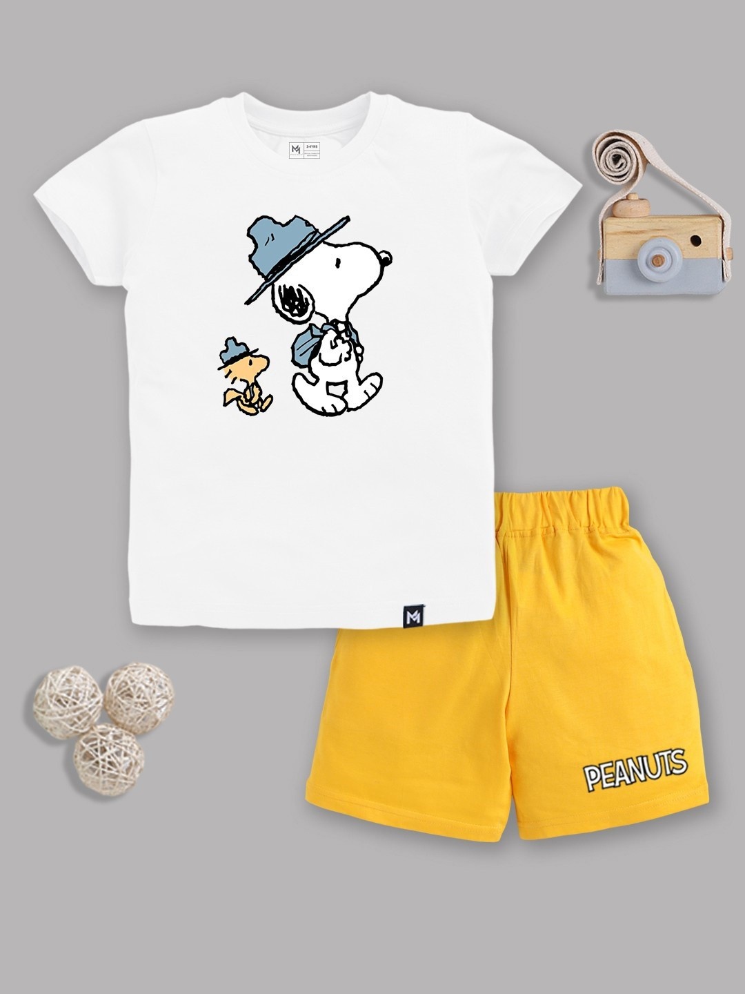 

YK X Minute Mirth Infants Boys Peanuts Printed Cotton T-shirt with Shorts, White