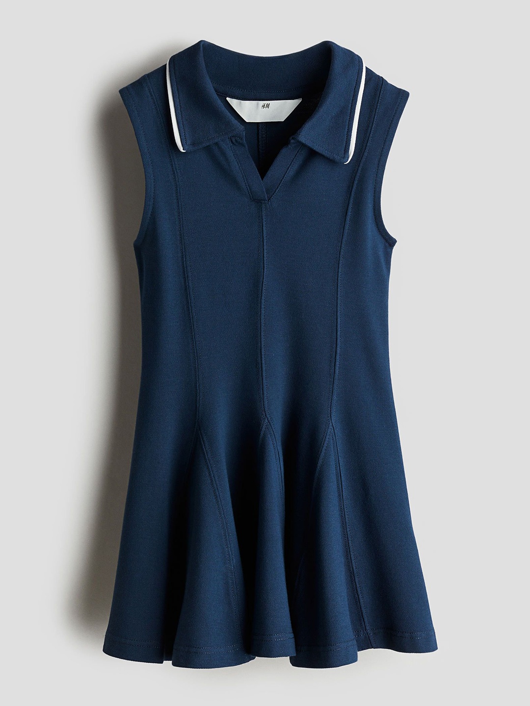 

H&M Infant Girls Pure Cotton Godet-Pleated Piqu Polo Dress, Navy blue