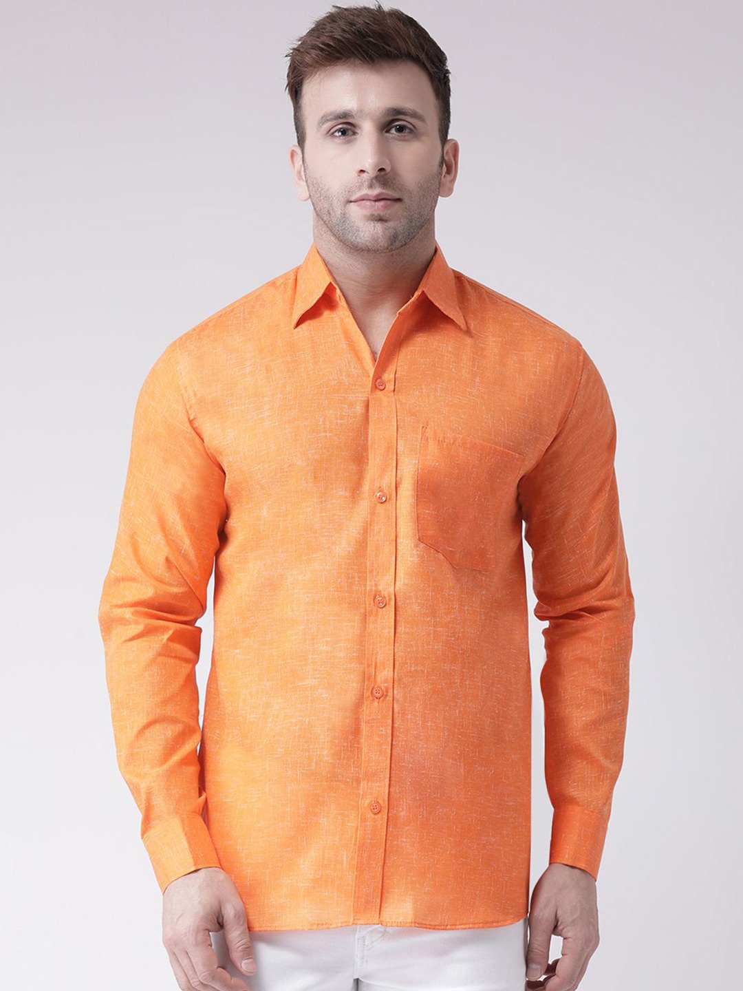 

KLOSET BY RIAG Men Classic Spread Collar Solid Cotton Casual Shirt, Orange