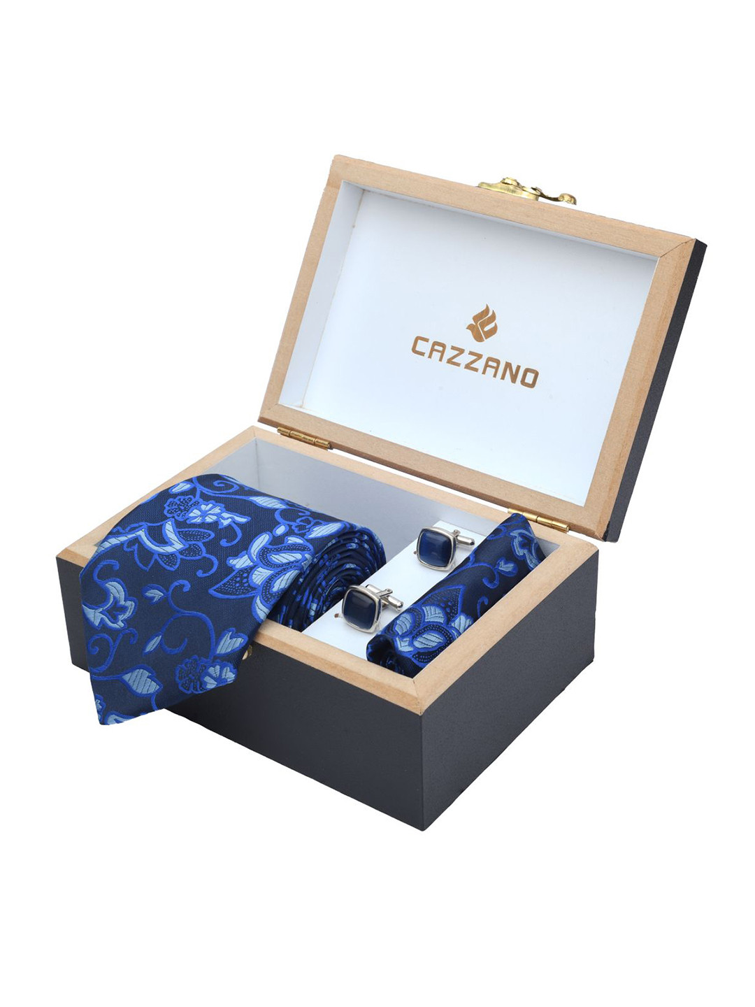 

Cazzano Men Floral Printed Tie Cufflinks & Pocket Square Accessory Gift Set, Blue