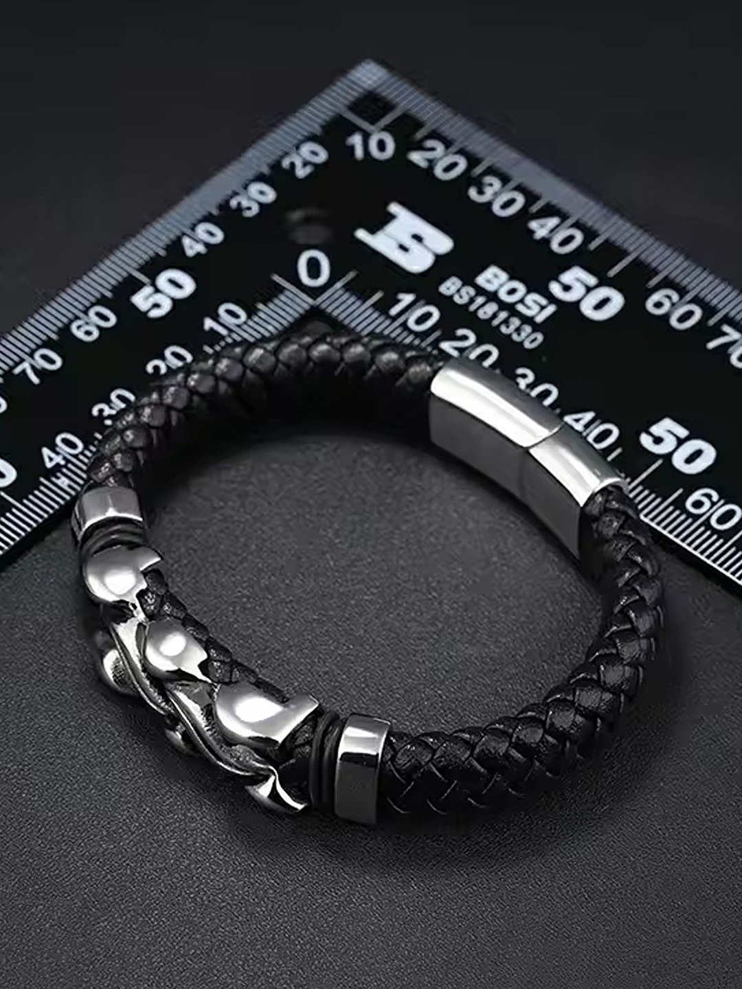 

Heer Collection Men Leather & Stainless Steel Wraparound Bracelet, Black