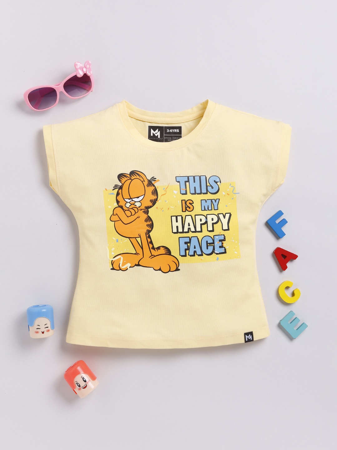 

YK X Minute Mirth Girls Garfield Printed T-shirt, Yellow