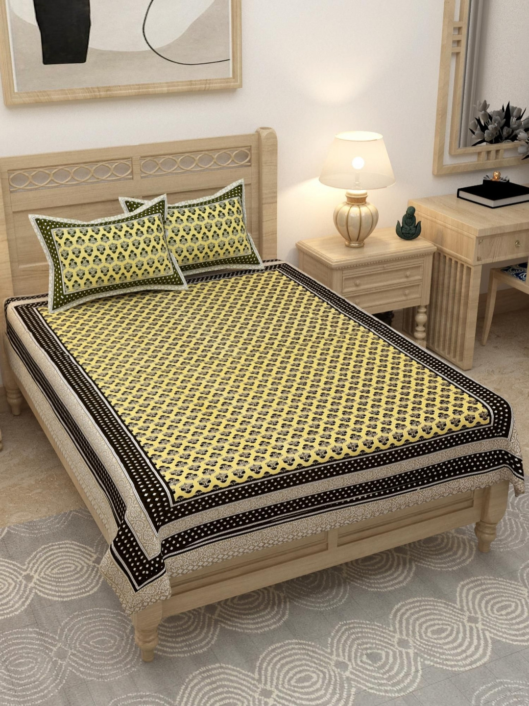 

Lali Prints Green & White Printed 180 TC Cotton Single Bedsheet With 2 Pillow Covers