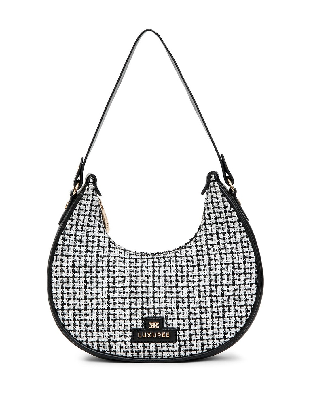 

KLEIO Checked PU Half Moon Shoulder Bag, White
