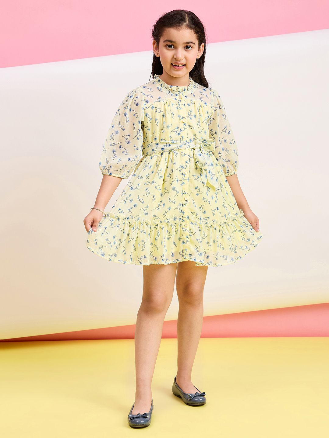 

Stylo Bug Girls Floral Puff Sleeve Fit & Flare Dress, Yellow