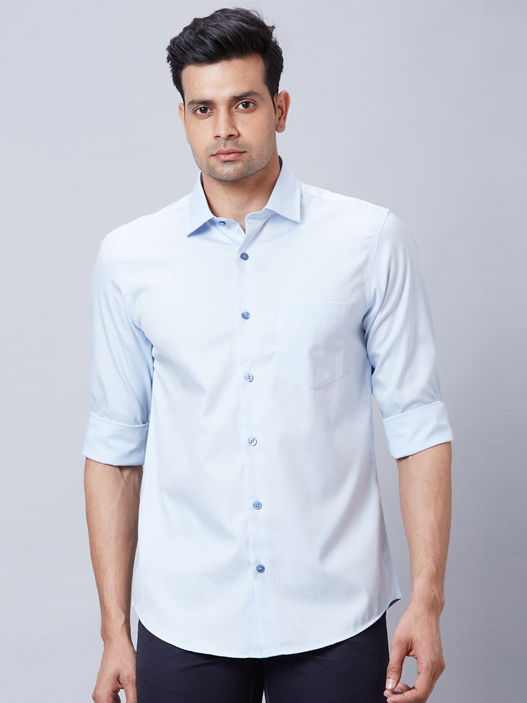 

ColorPlus Men Spread Collar Solid Cotton Tailored Fit Casual Shirt, Blue