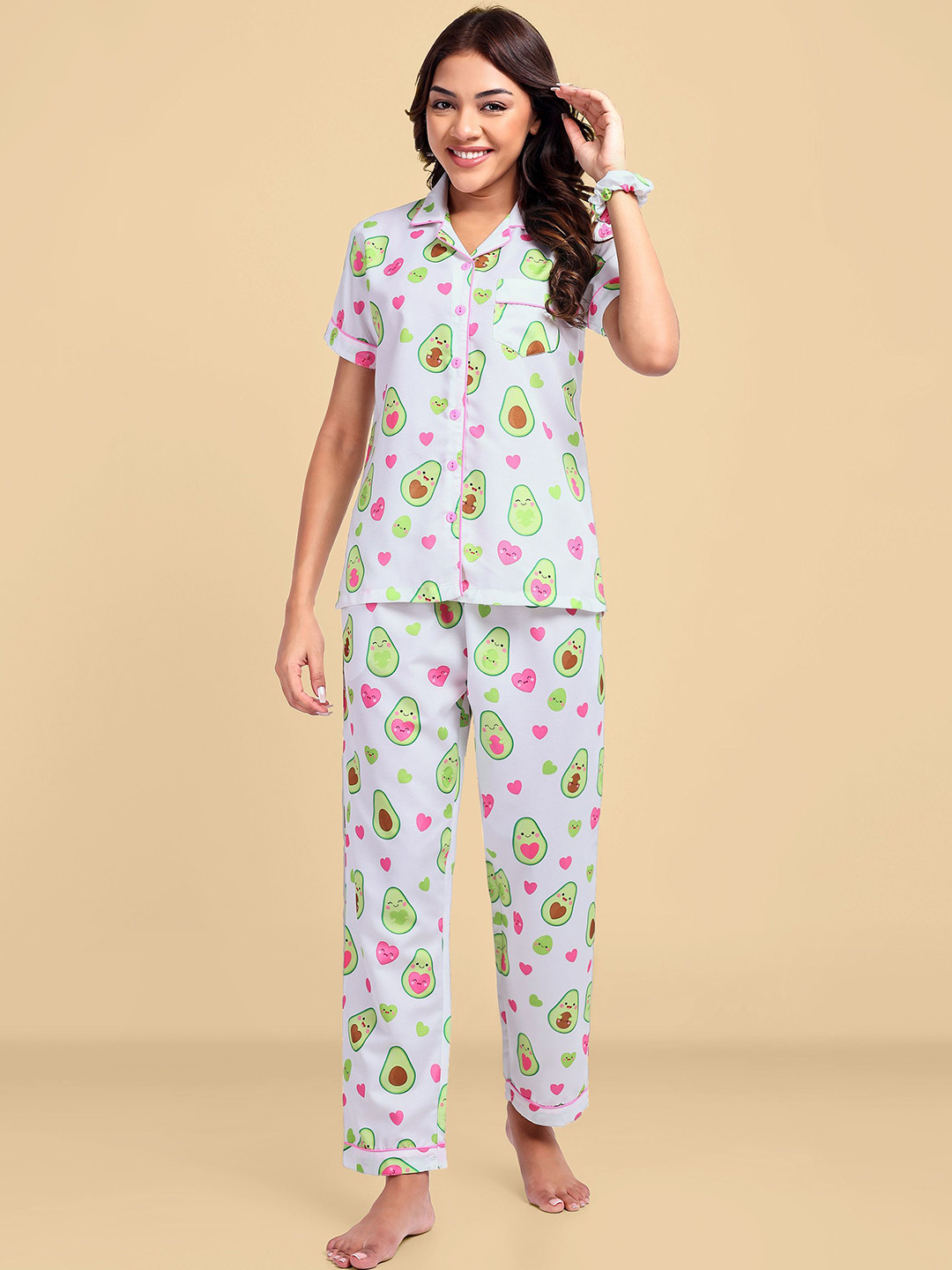 

LEAF ORIGINALS Women Printed Night suit, White