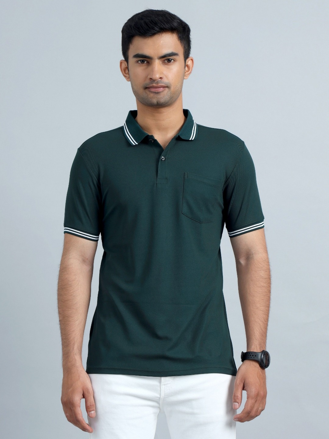 

ECOLINE Clothing Men Antimicrobial Solid Polo Collar T-shirt, Green