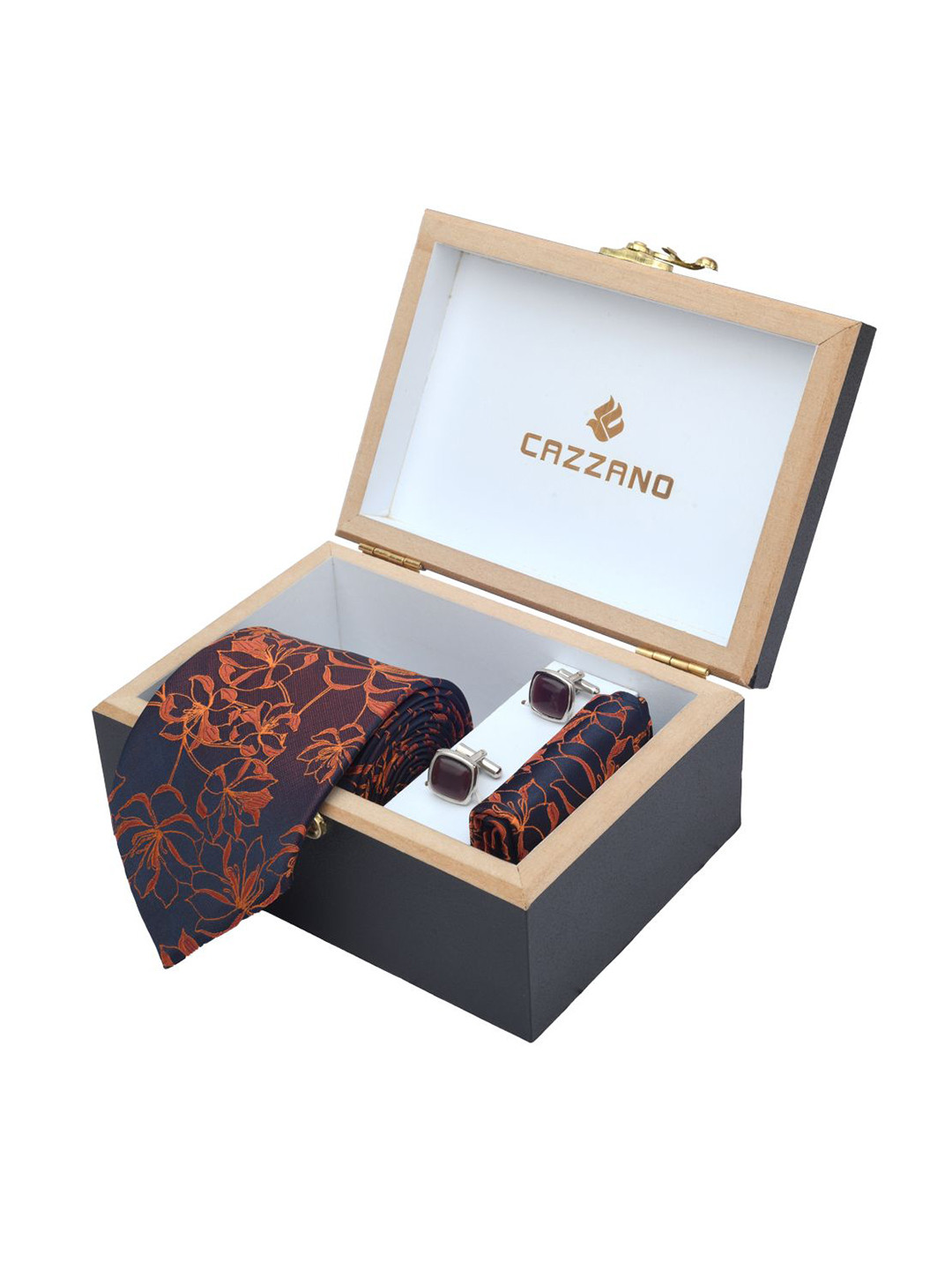 

Cazzano Men Floral Printed Tie Cufflinks & Pocket Square Accessory Gift Set, Brown