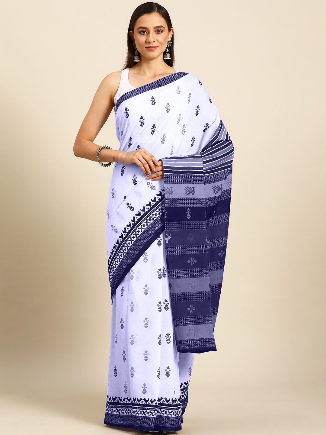 

BUTA BUTI Floral Pure Cotton Saree, Blue
