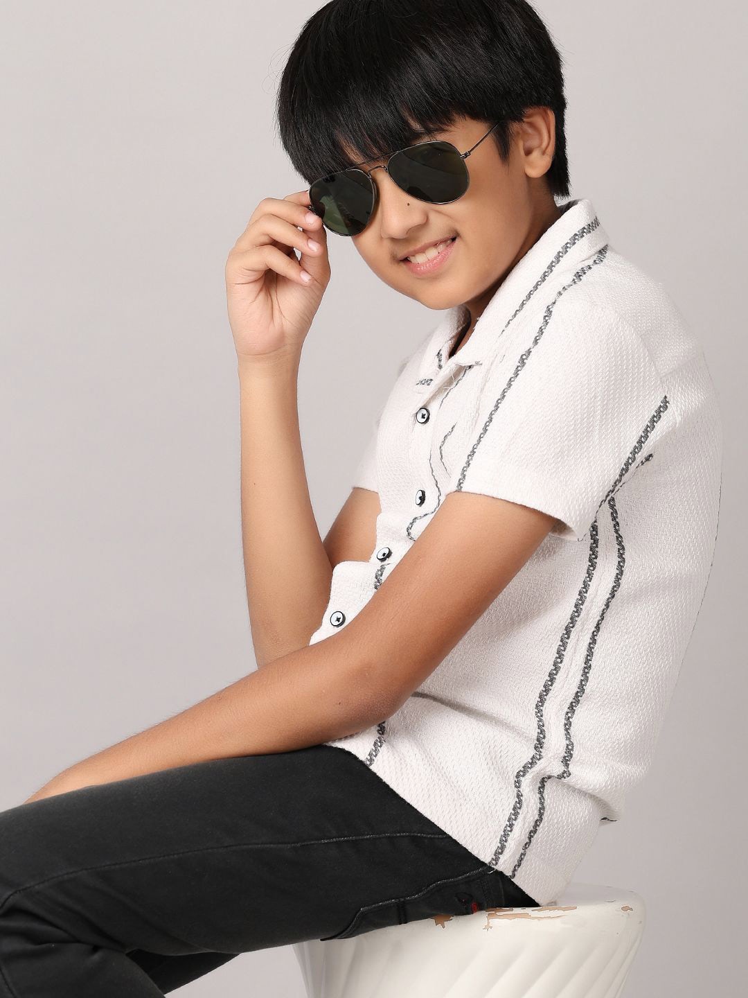 

V-Mart Boys Classic Opaque Striped Casual Shirt, White