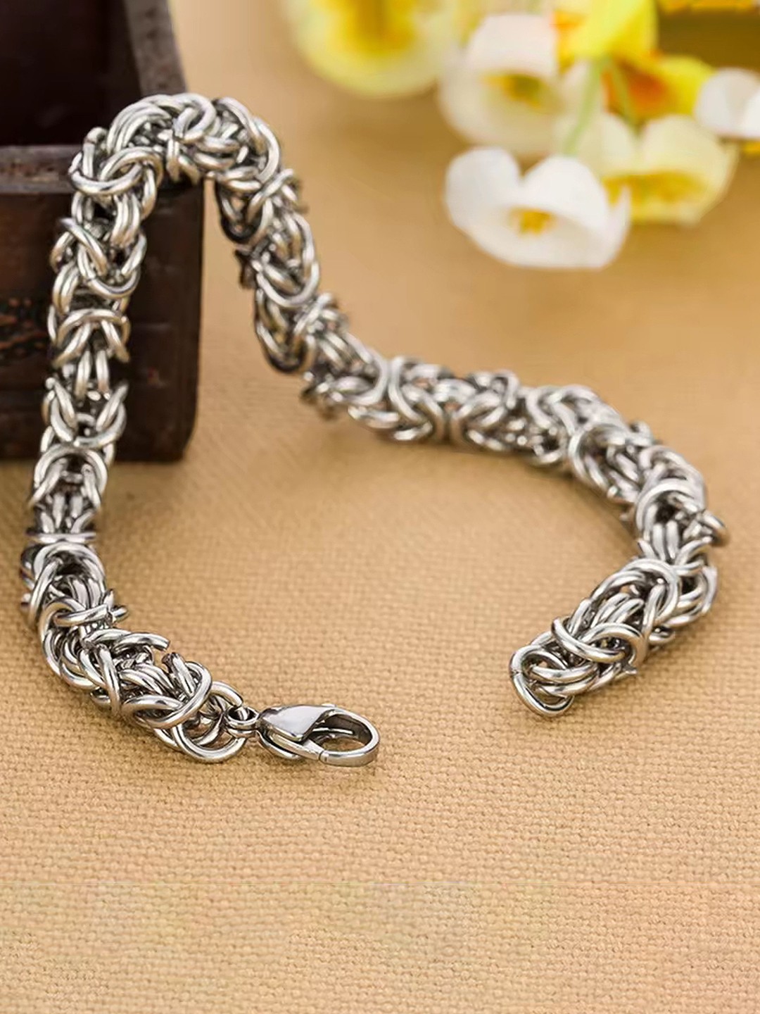 

Heer Collection Men Stainless Steel Link Bracelet, Silver