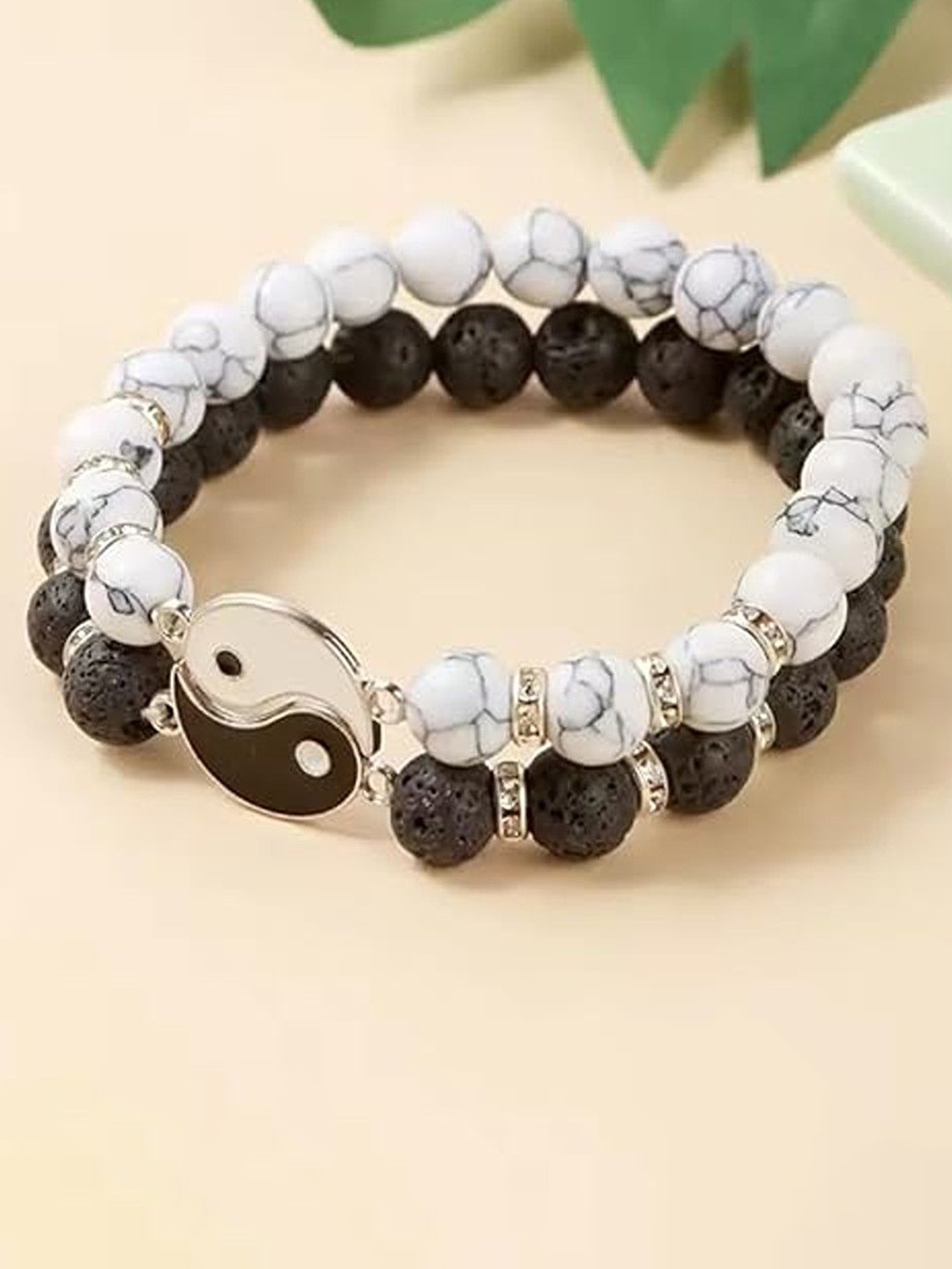 

Heer Collection Unisex Set of 2 Artificial Beads Wood Elasticated Bracelet, Black