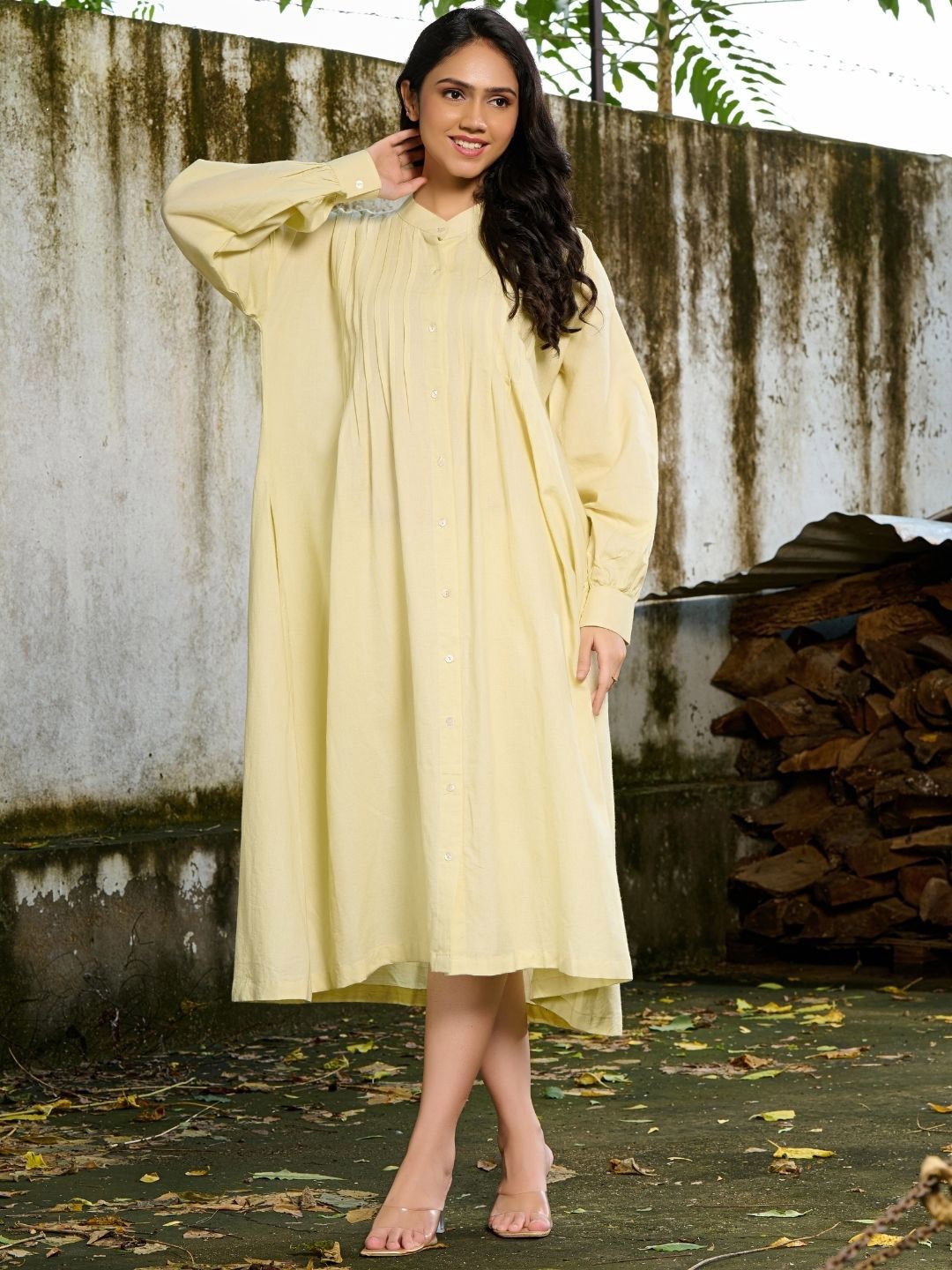 

HOUSE OF JAMOTI Linen Oversized Shirt Midi Dress, Yellow