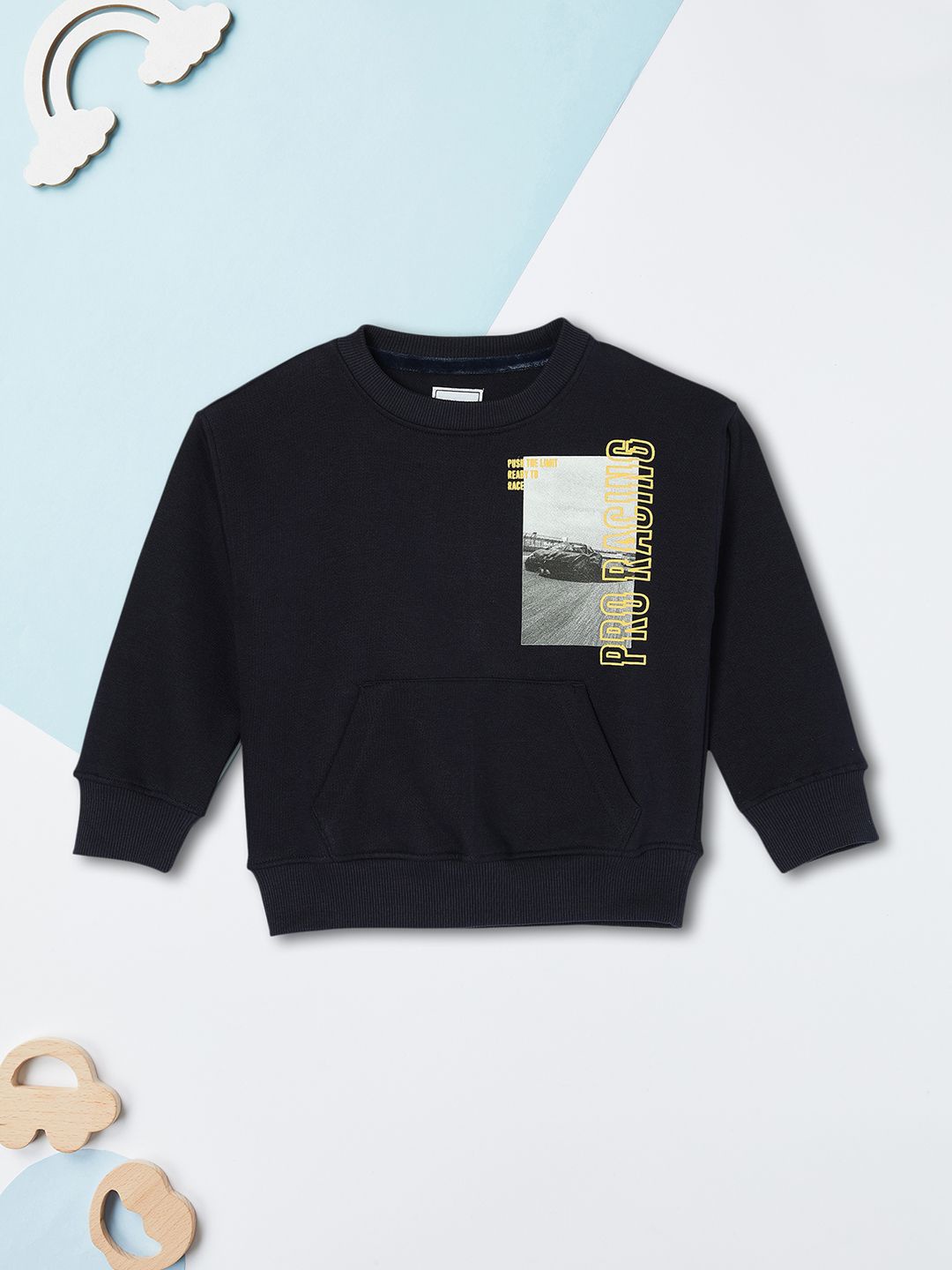 

max Boys Graphic Printed Round Neck Cotton Pullover Sweatshirt, Navy blue