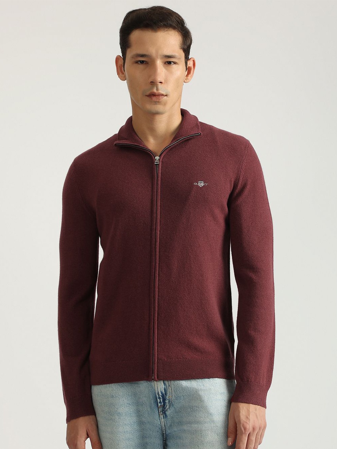 

GANT Men Woollen Cardigan with Zip Detail Detail, Burgundy