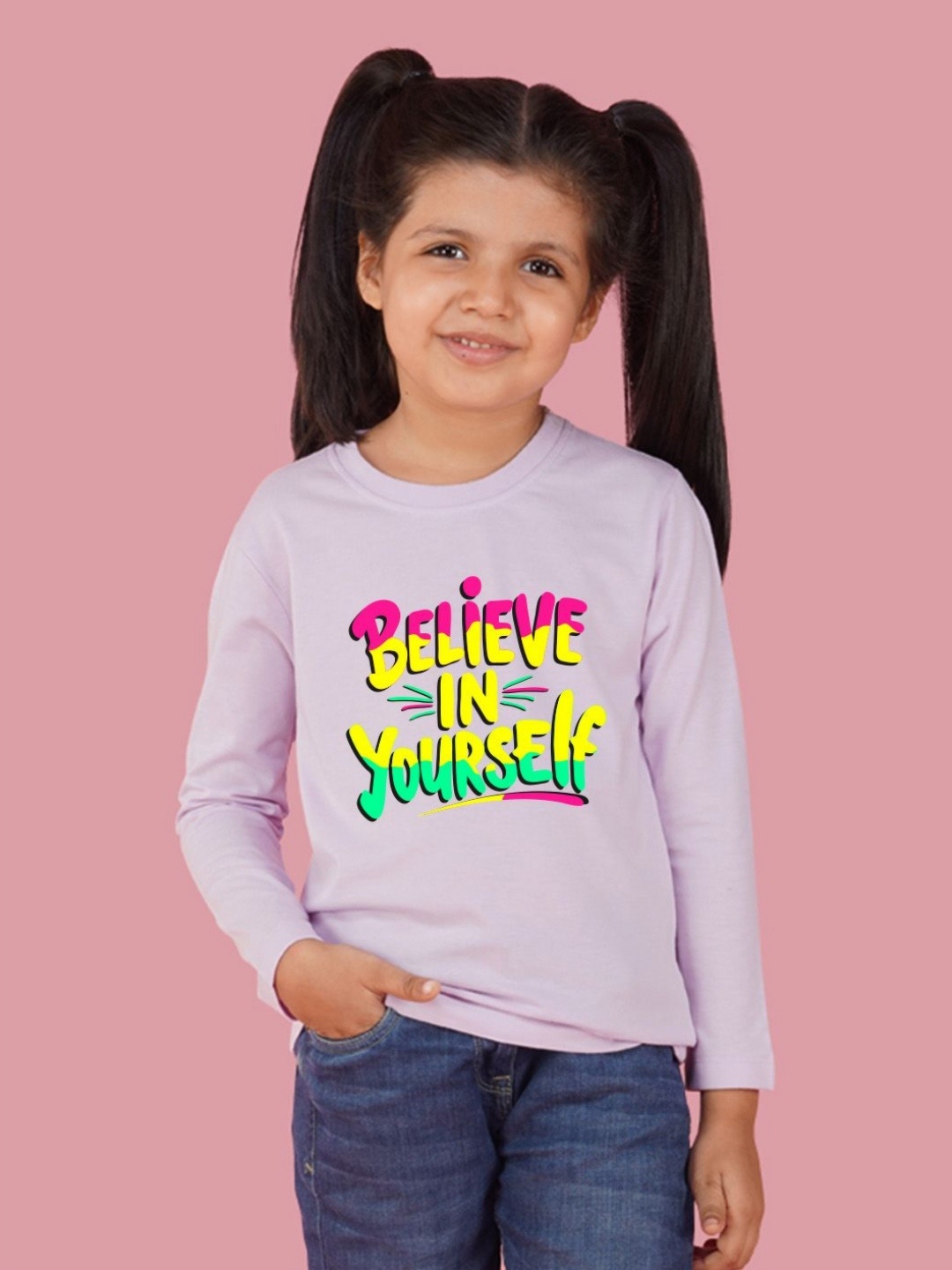 

NUSYL Girls Typography Printed Round Neck Cotton T-shirt, Purple