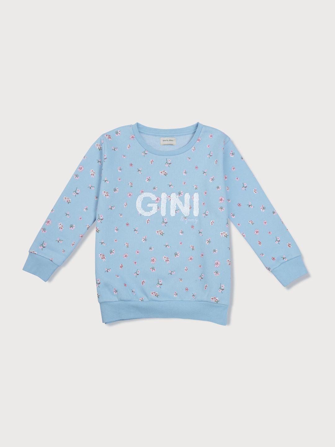 

Gini and Jony Girls Floral Printed Round Neck Cotton Pullover Sweatshirt, Blue