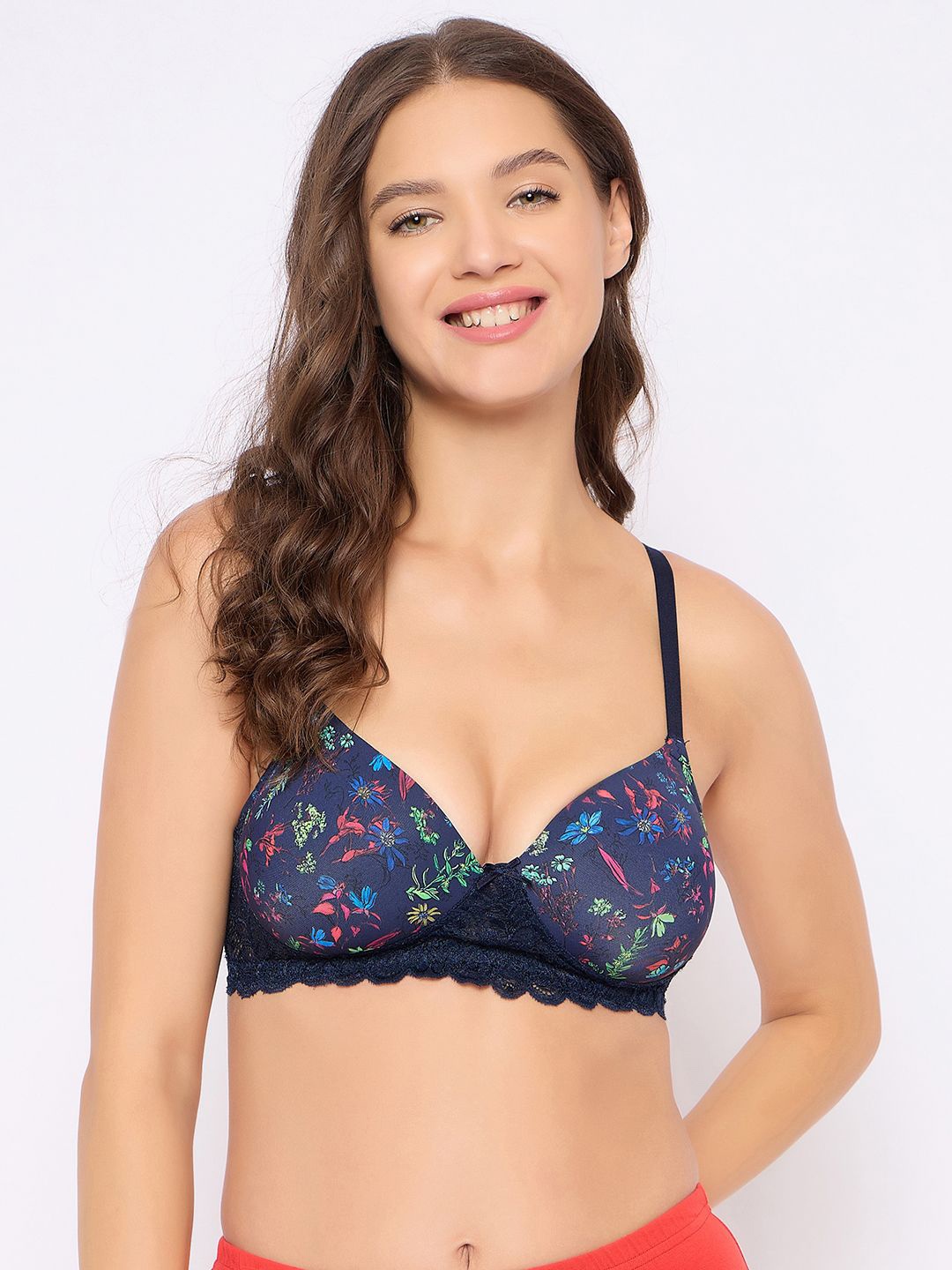 

Clovia Women Full Coverage Lightly Padded Solid Super Support T-shirt Bra, Navy blue