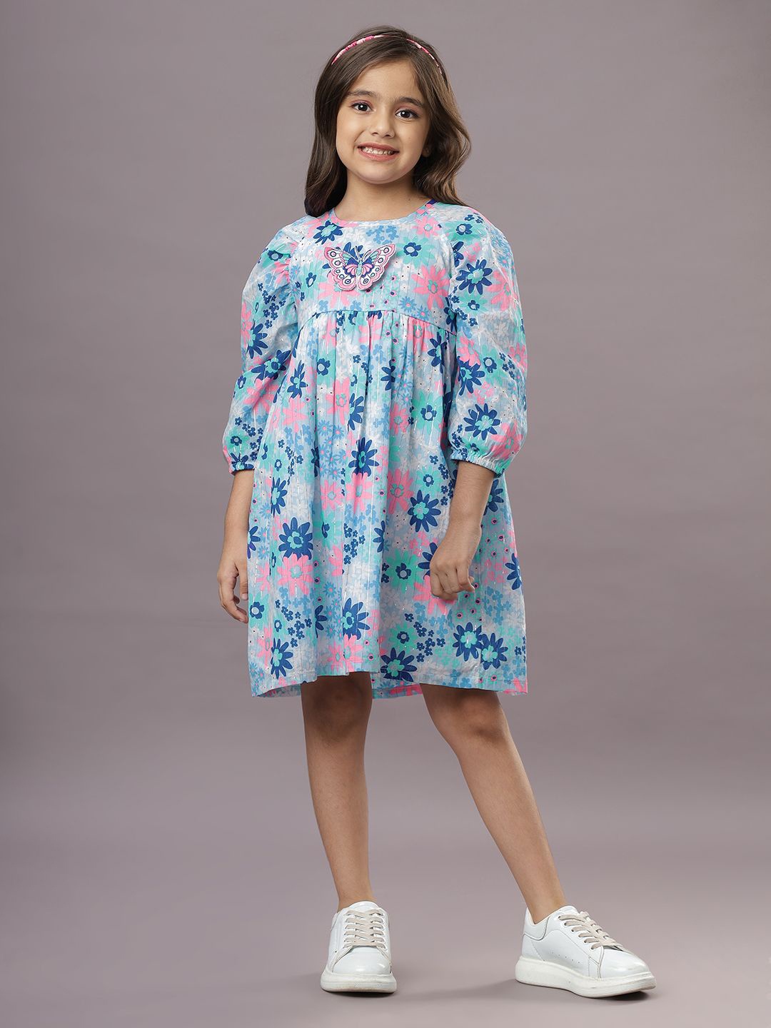 

TeenTrums Kids-Girls Floral Print Fit & Flare Dress, Blue