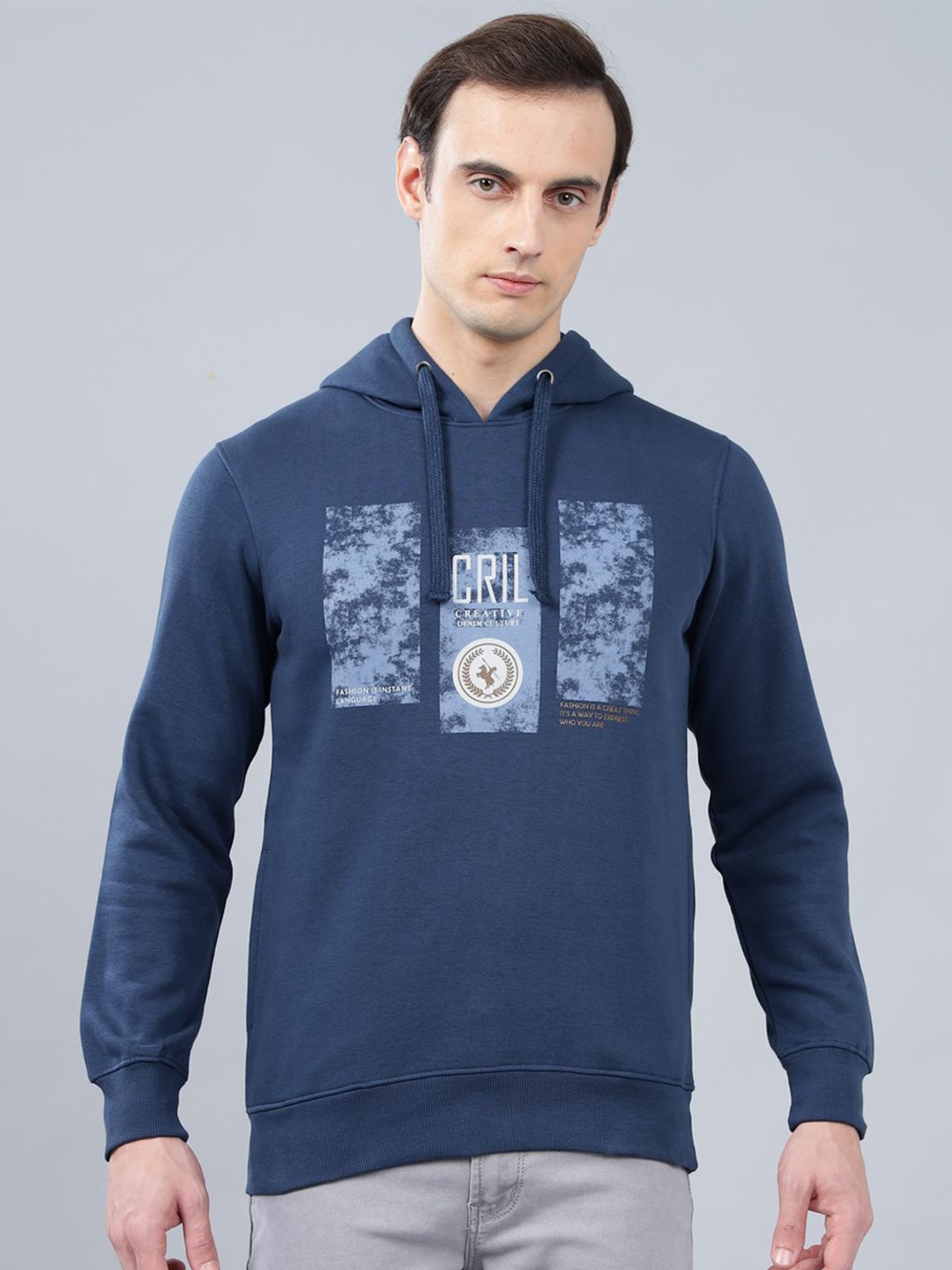 

Cantabil Men Typography Printed Hood Pullover Sweatshirt, Blue