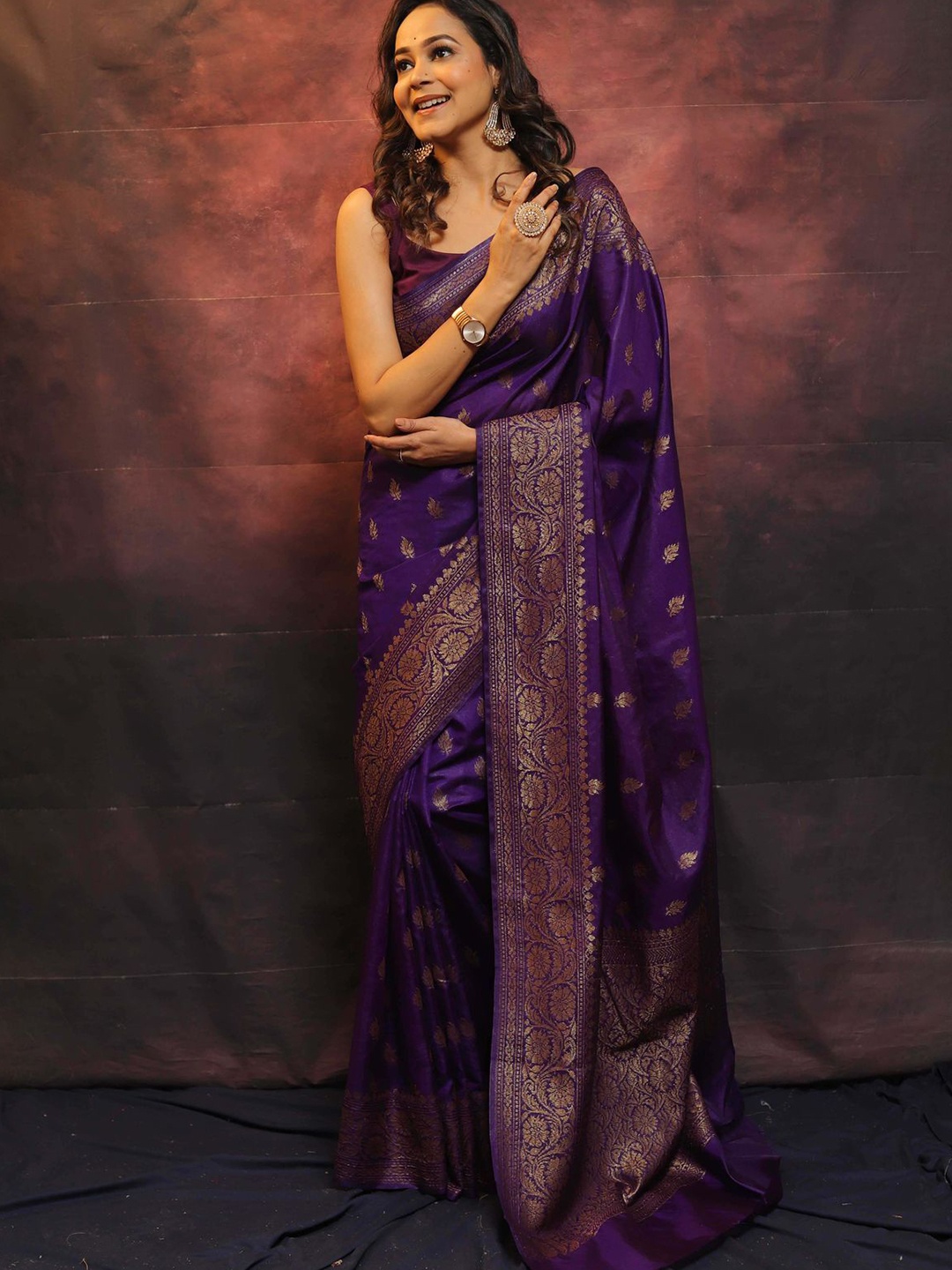 

bansari textiles Woven Design Zari Kanjeevaram Saree, Purple