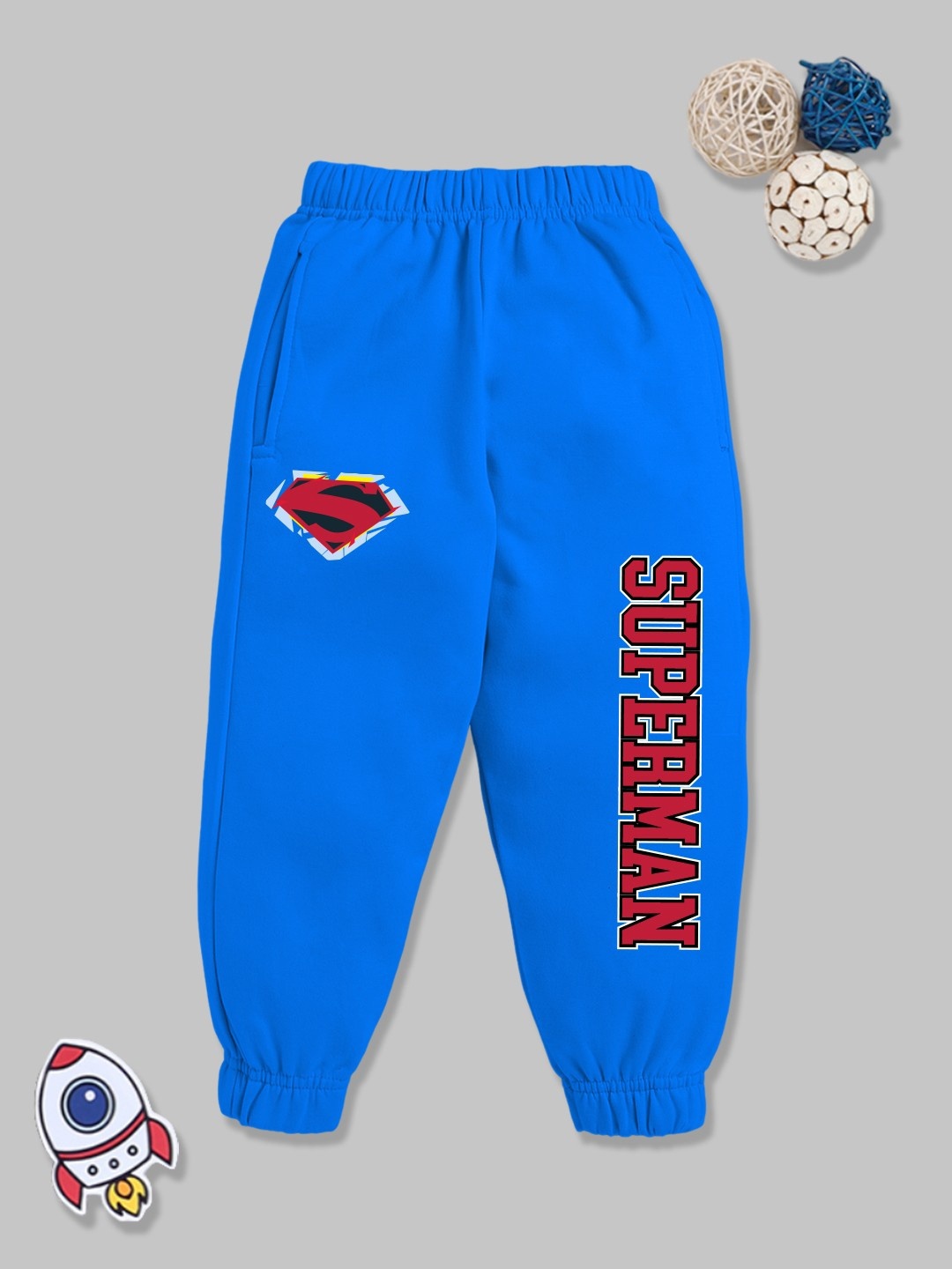 

YK X Minute Mirth Boys Superman Printed Fleece Joggers, Blue