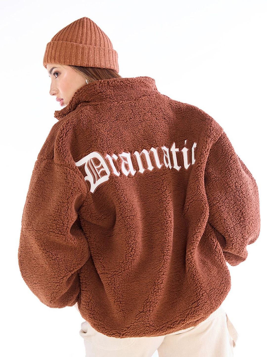 

Bewakoof Women Typography Lightweight Open Front Jacket Jacket, Brown