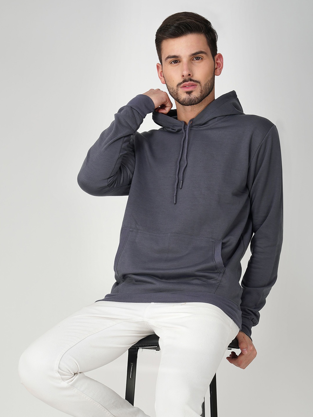 

The Roadster Lifestyle Co. Men Solid Hood Cotton Pullover Sweatshirt, Grey