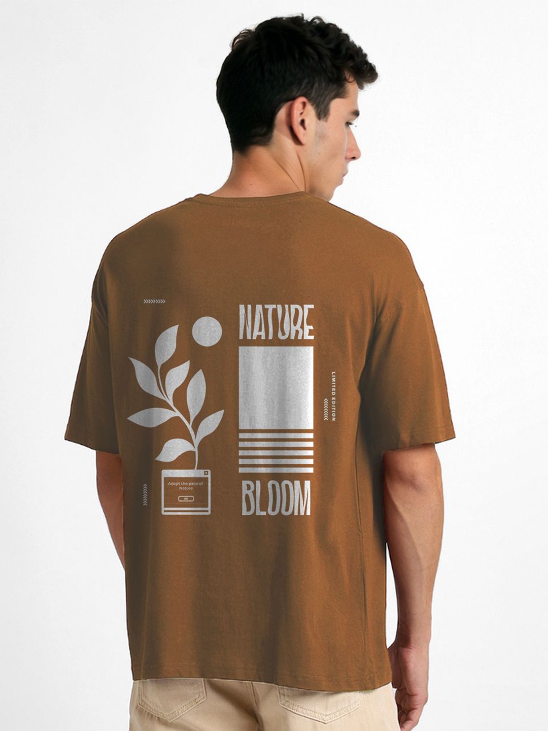 

NOBERO Men Graphic Printed Round Neck Cotton Oversized T-shirt, Brown