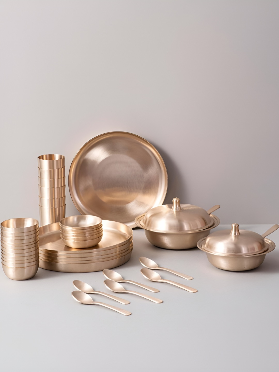 

veda essentials. Gold-Toned 40 Pieces Kansa Dinner Set