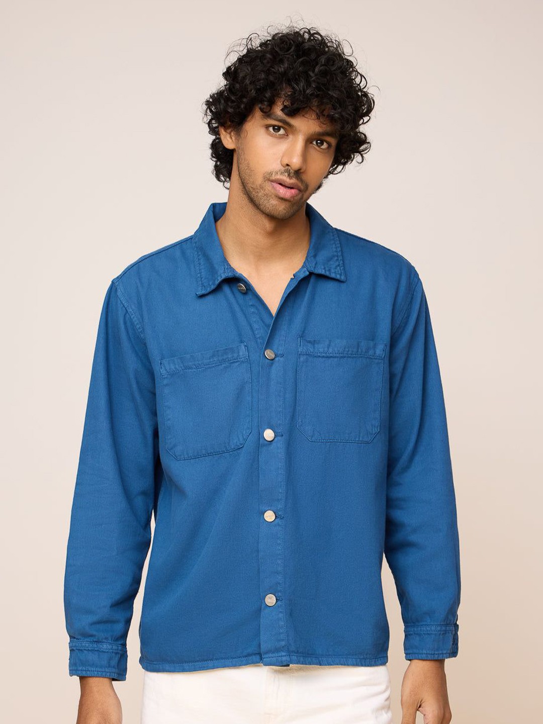 

FREAKINS Men Spread Collar Solid Cotton Relaxed Fit Casual Shirt, Blue