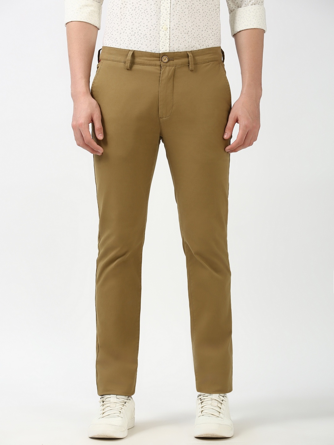 

Peter England Casuals Men Mid-Rise Super Slim Fit Trousers, Khaki