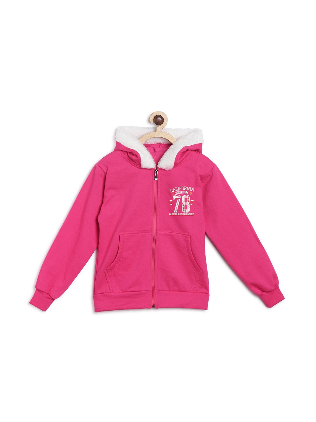 

Fashionable Girls Typography Printed Hood Front-Open Sweatshirt, Pink