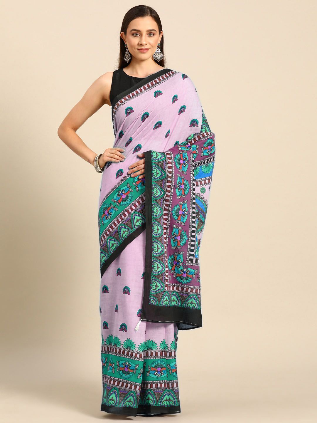 

BUTA BUTI Ethnic Motifs Printed Pure Cotton Saree, Lavender