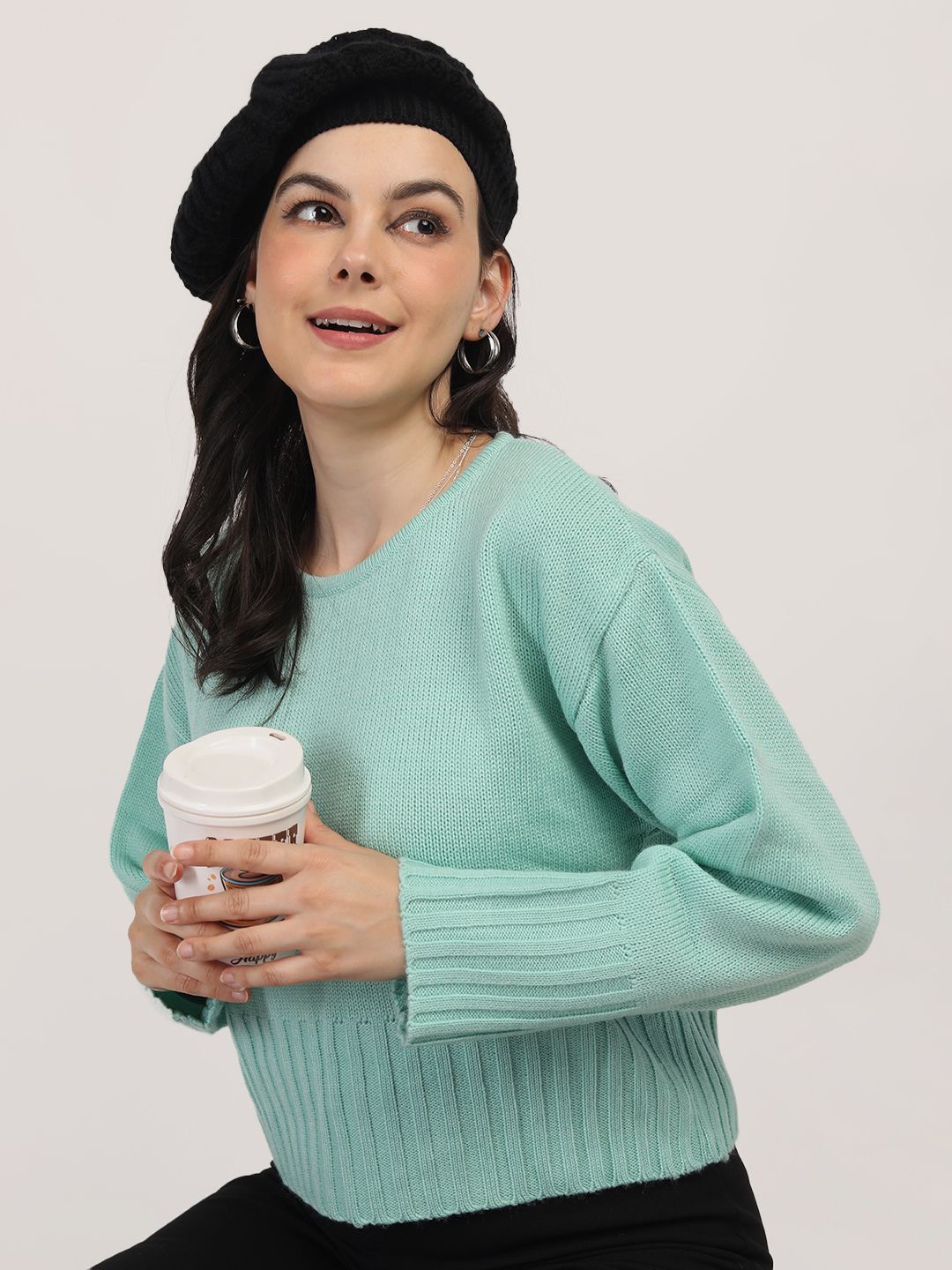 

CHKOKKO Women Woollen Casual Pullover, Green