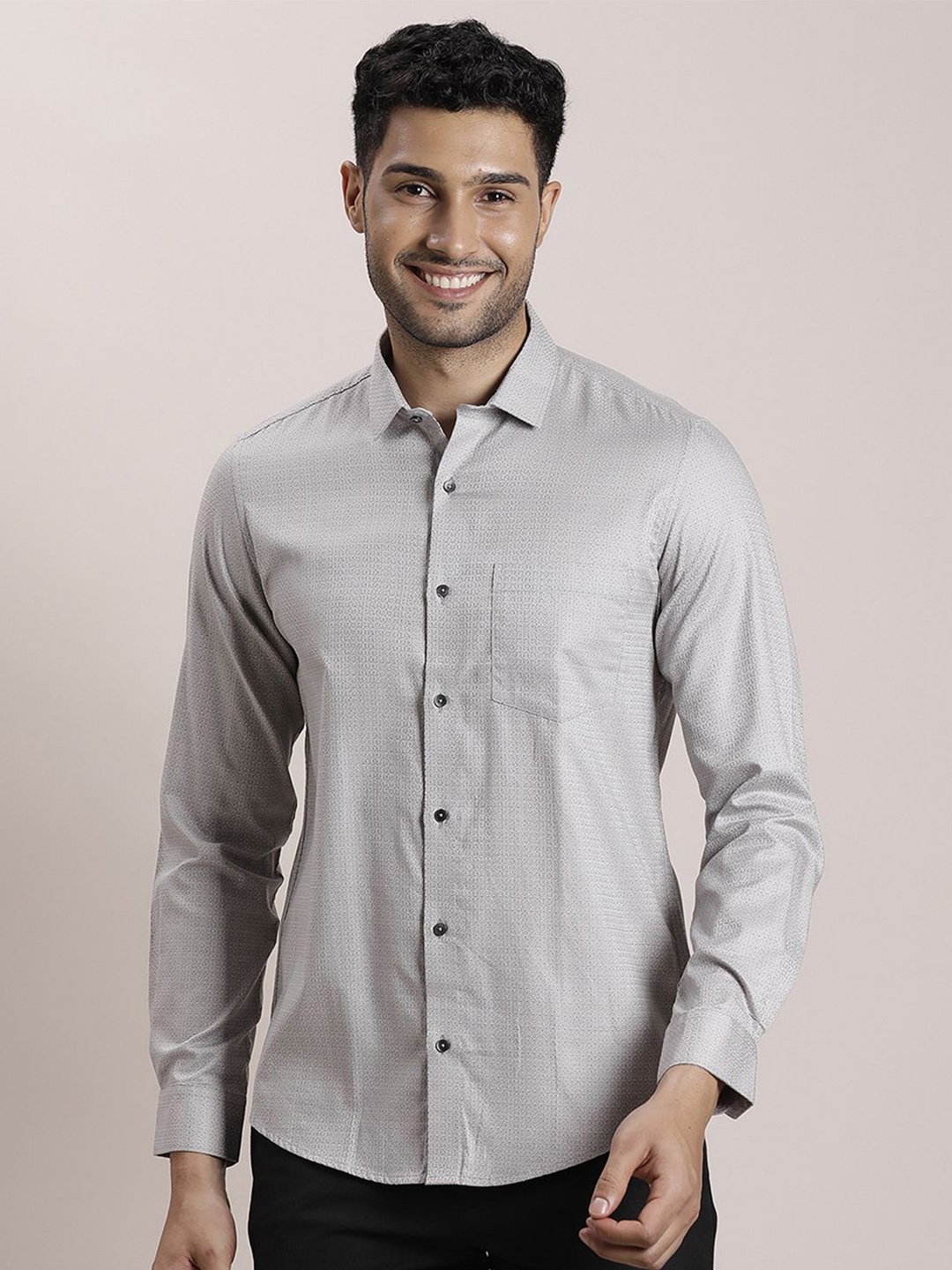 

Turtle Men Classic Spread Collar Solid Cotton Slim Fit Formal Shirt, Grey