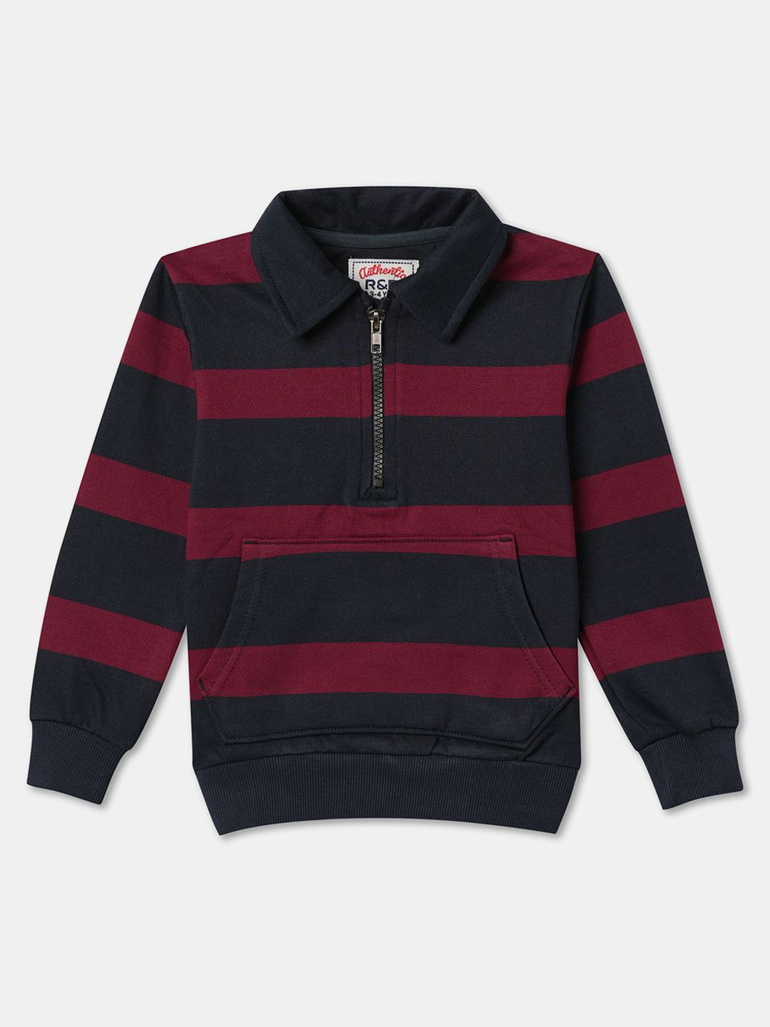 

R&B Boys Striped Round Neck Cotton Pullover Sweatshirt, Red