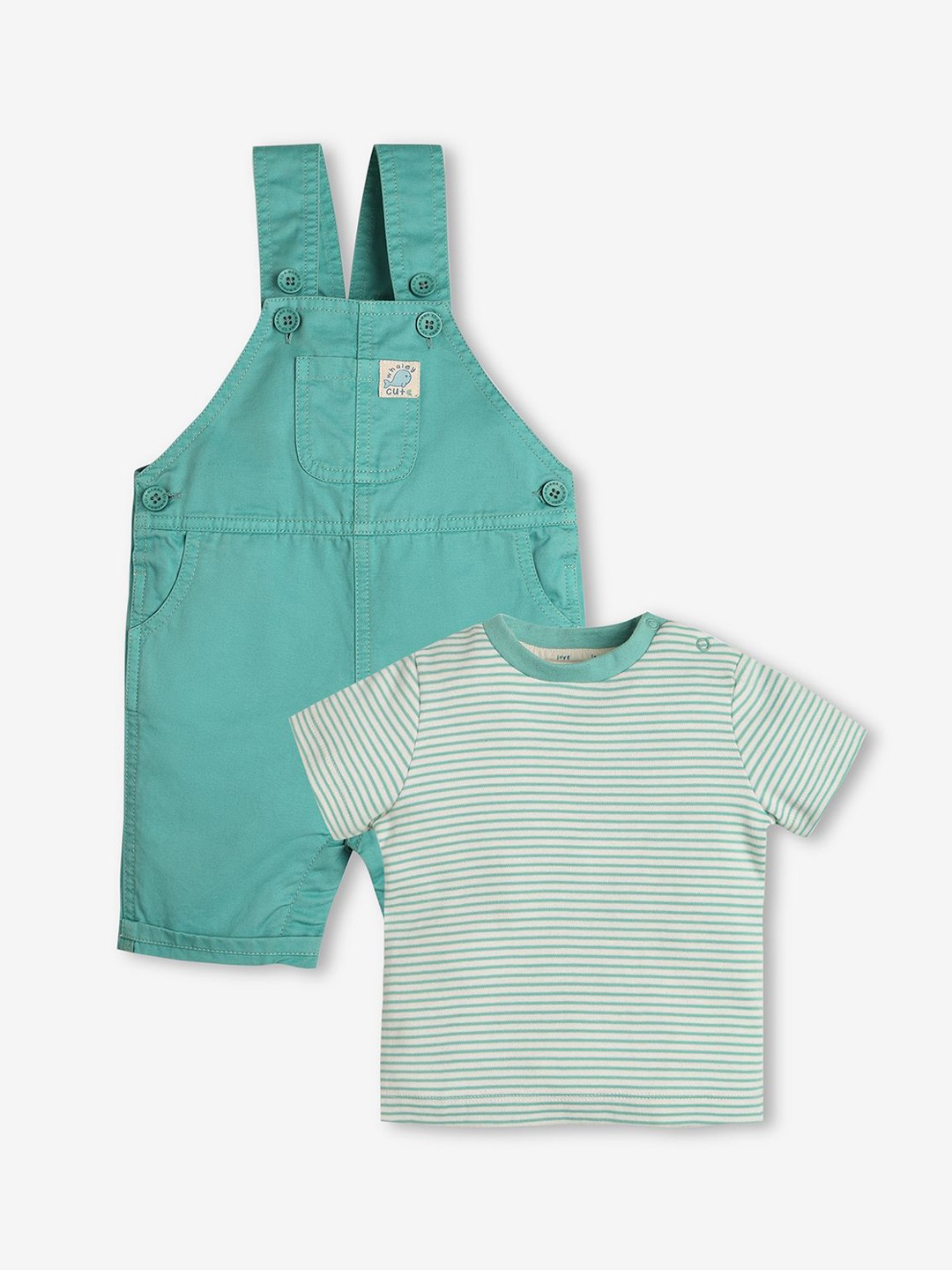 

Ed-a-Mamma Baby Infant Boys Striped Cotton Dungaree With T-Shirt, Green