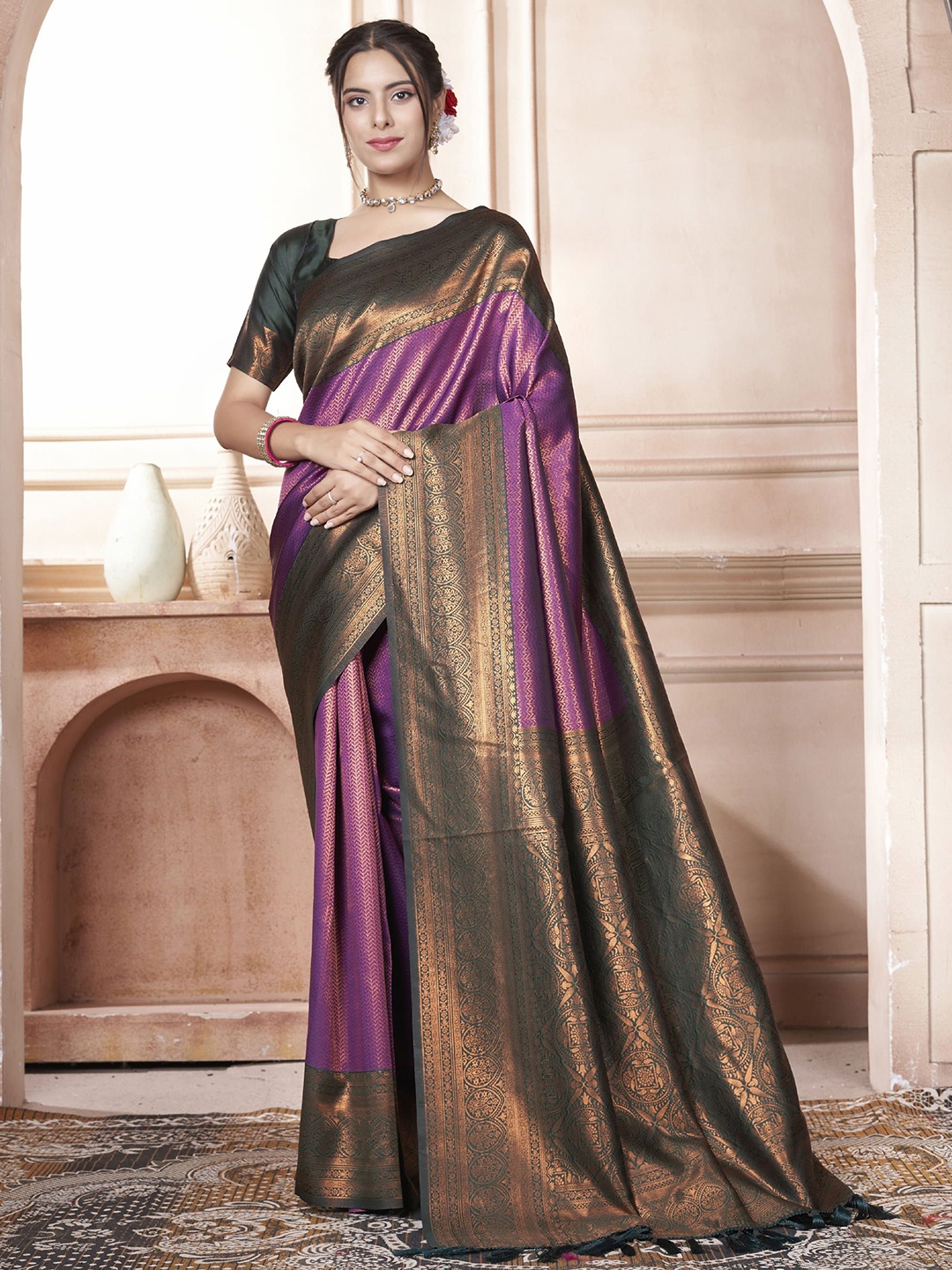 

KAYOMMI Ethnic Motifs Zari Kanjeevaram Saree, Purple