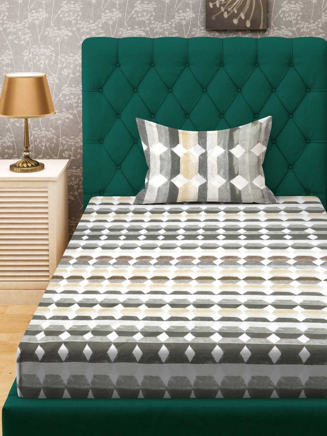 

ROSARA HOME White & Grey Geometric 144 TC Single Bedsheet with 1 Pillow Cover