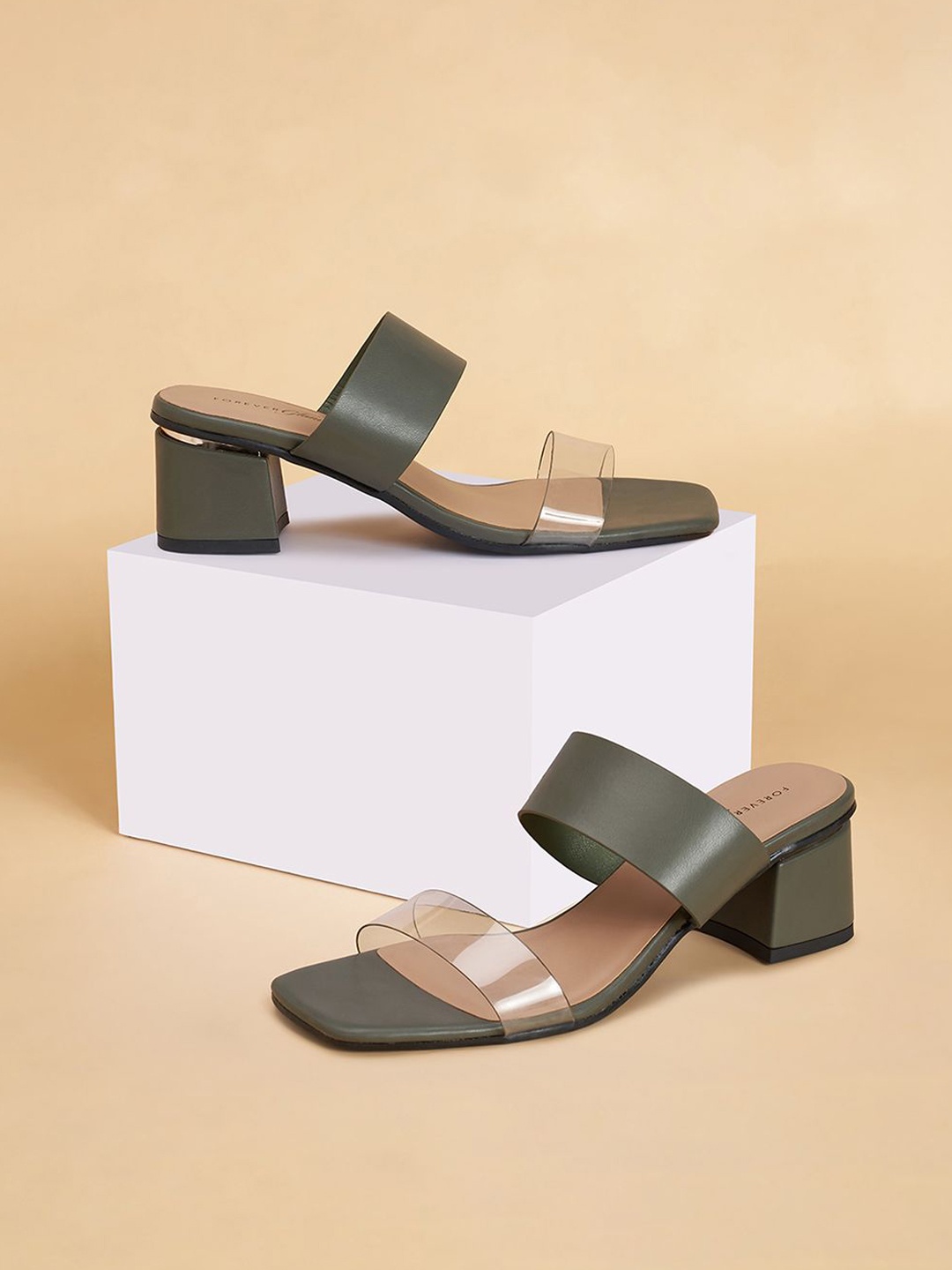 

Forever Glam by Pantaloons Textured PU Block Sandals with Buckles, Green