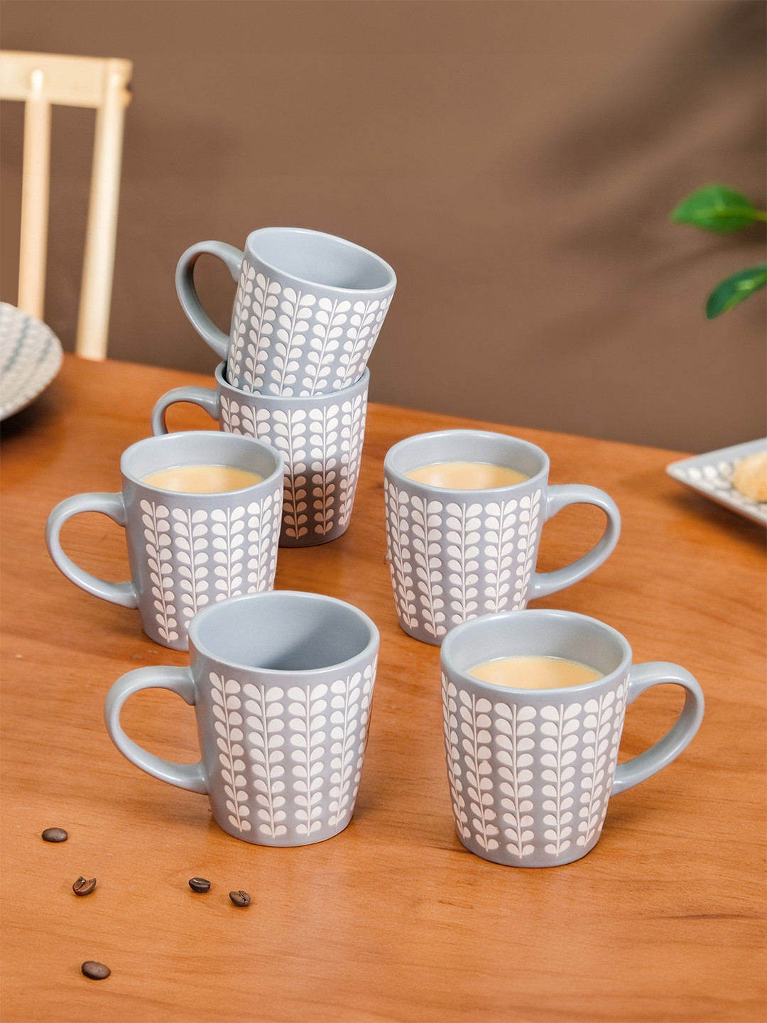 

Nestasia Grey & White 6 Pieces Crafted Ceramics Textured Ceramic Glossy Mugs 275 ml