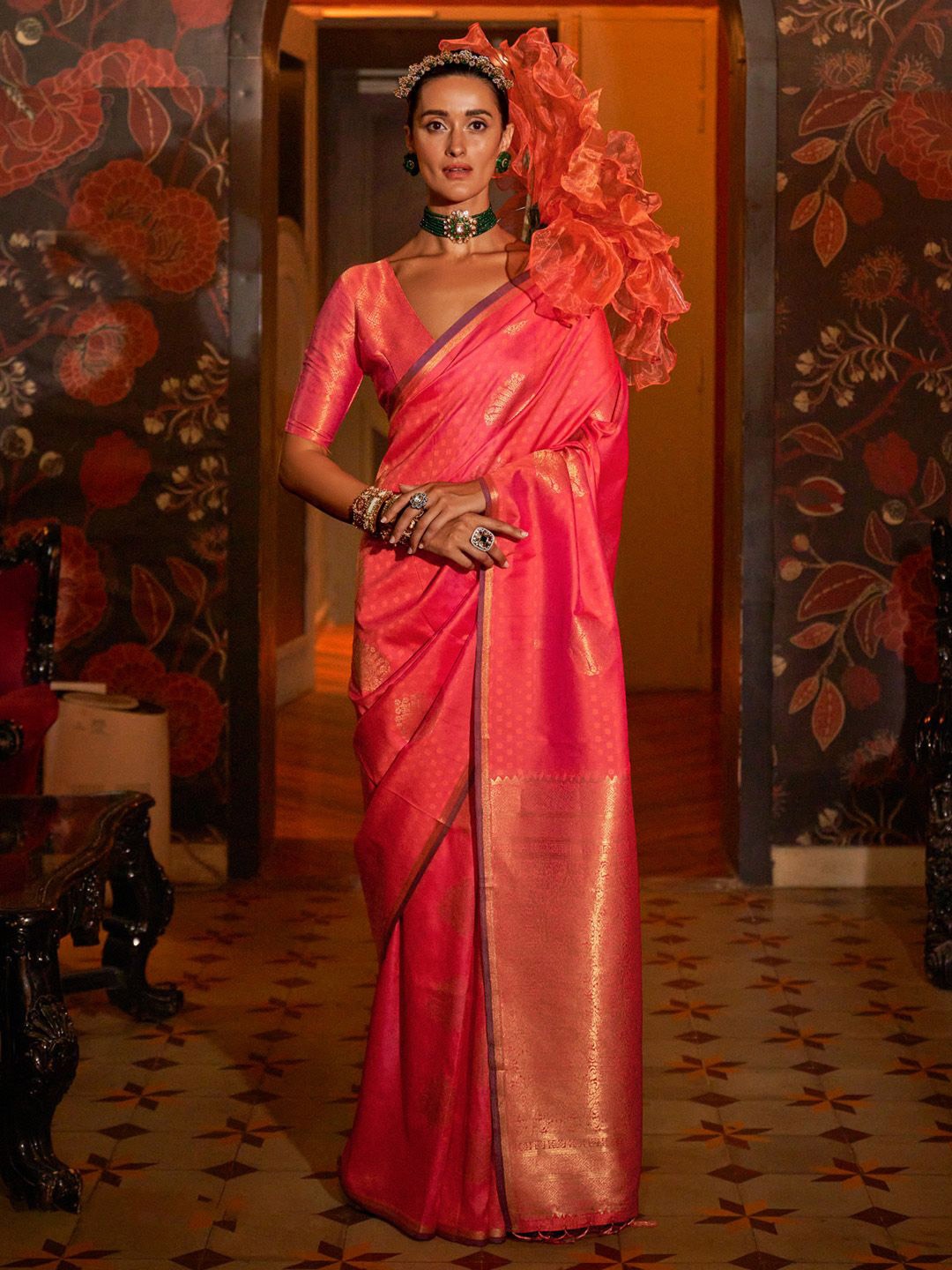 

Mitera Woven Design Banarasi Saree, Pink