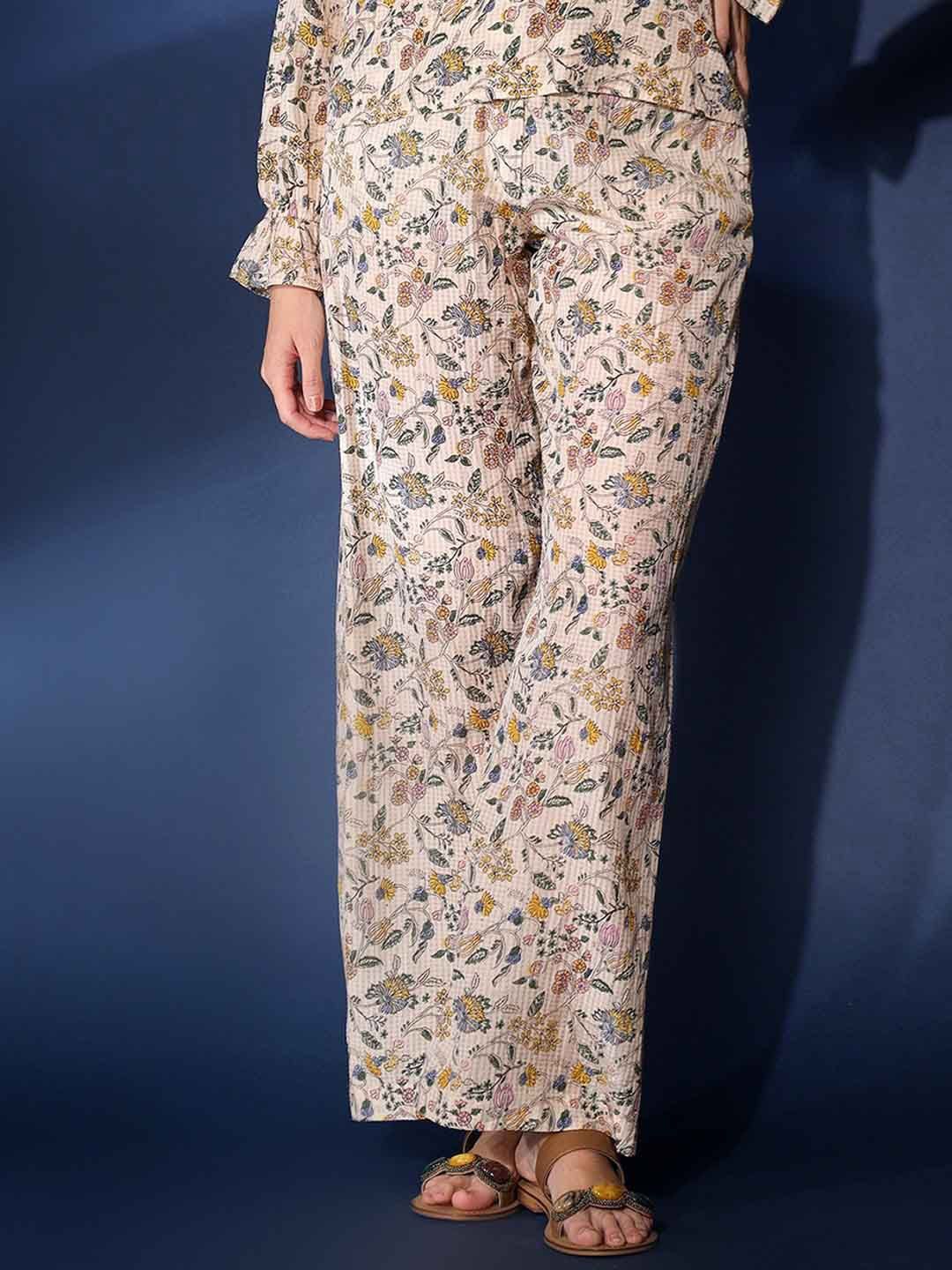 

Saint G Floral Printed Mid Rise Trousers, Beige