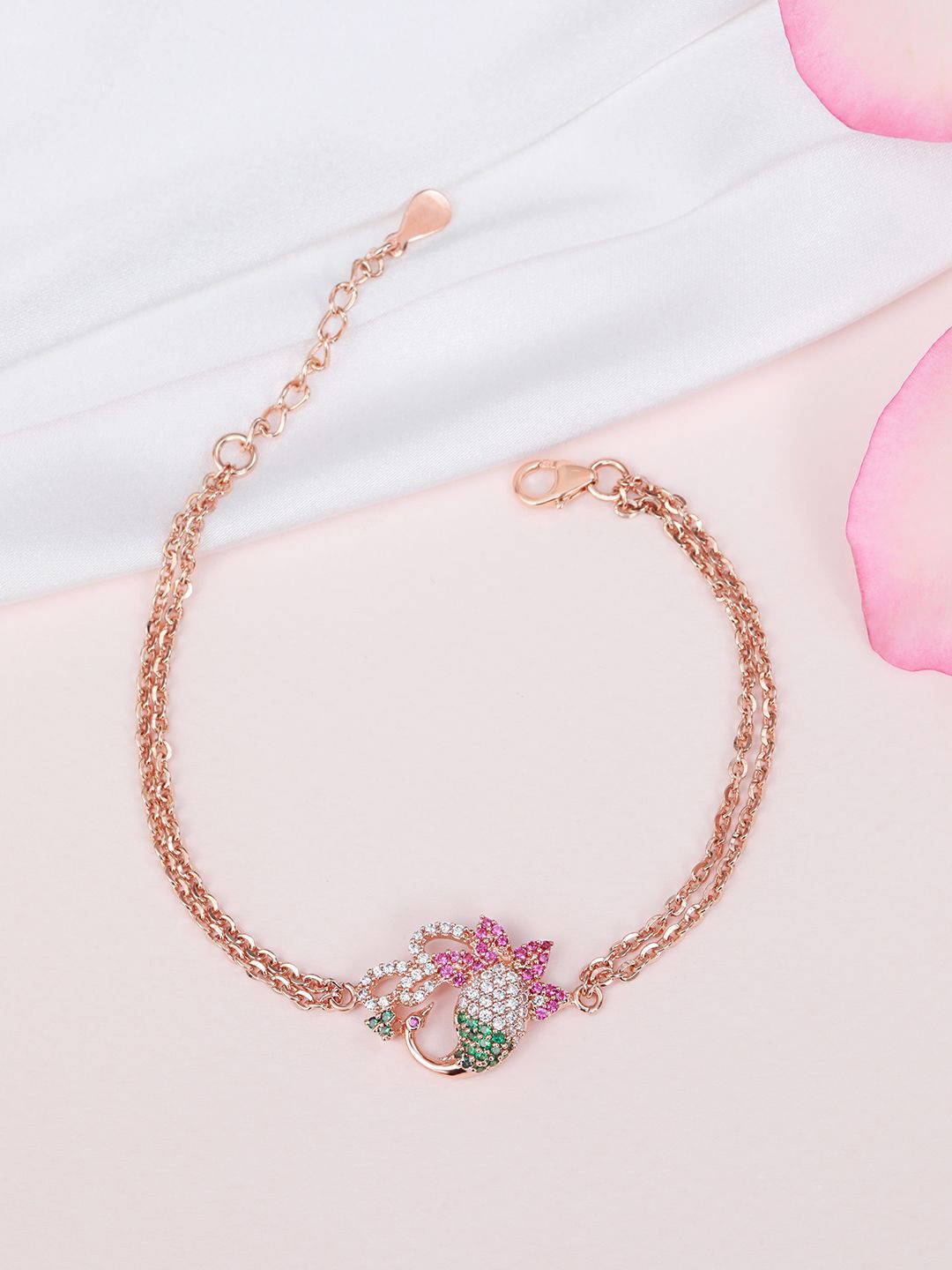 

Zavya 925 Sterling Silver Cubic Zirconia Rose Gold-Plated Charm Bracelet