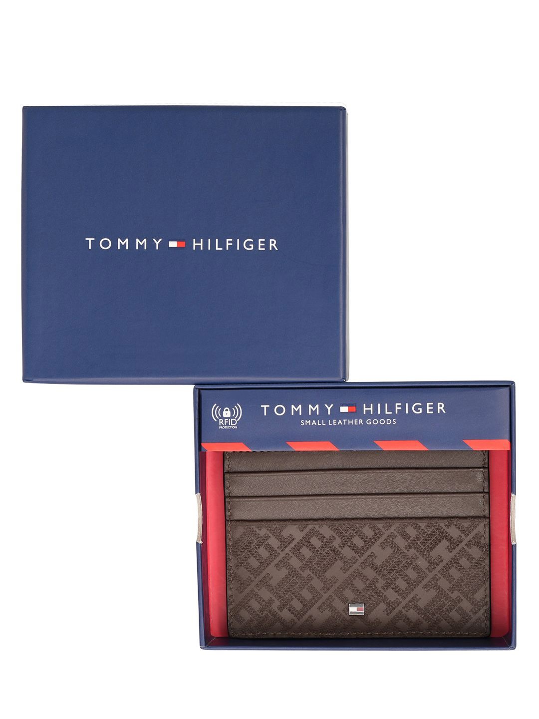 

Tommy Hilfiger Men Geometric Leather Card Holder, Brown