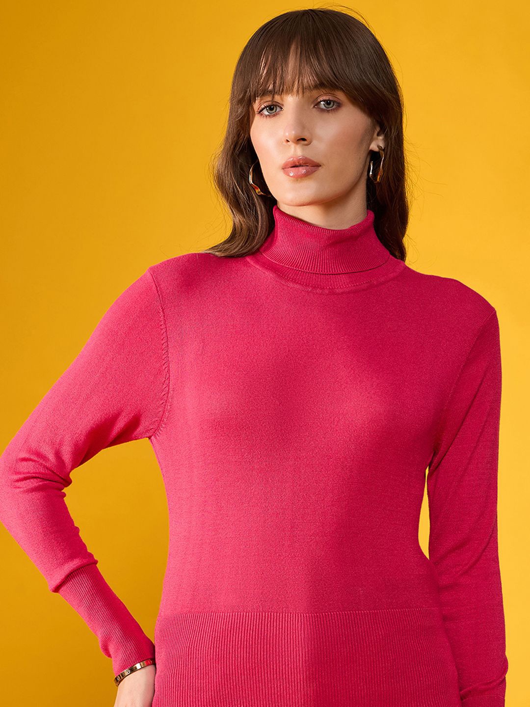 

98 Degree North Women Cotton Turtle Neck Pullover Sweaters, Pink